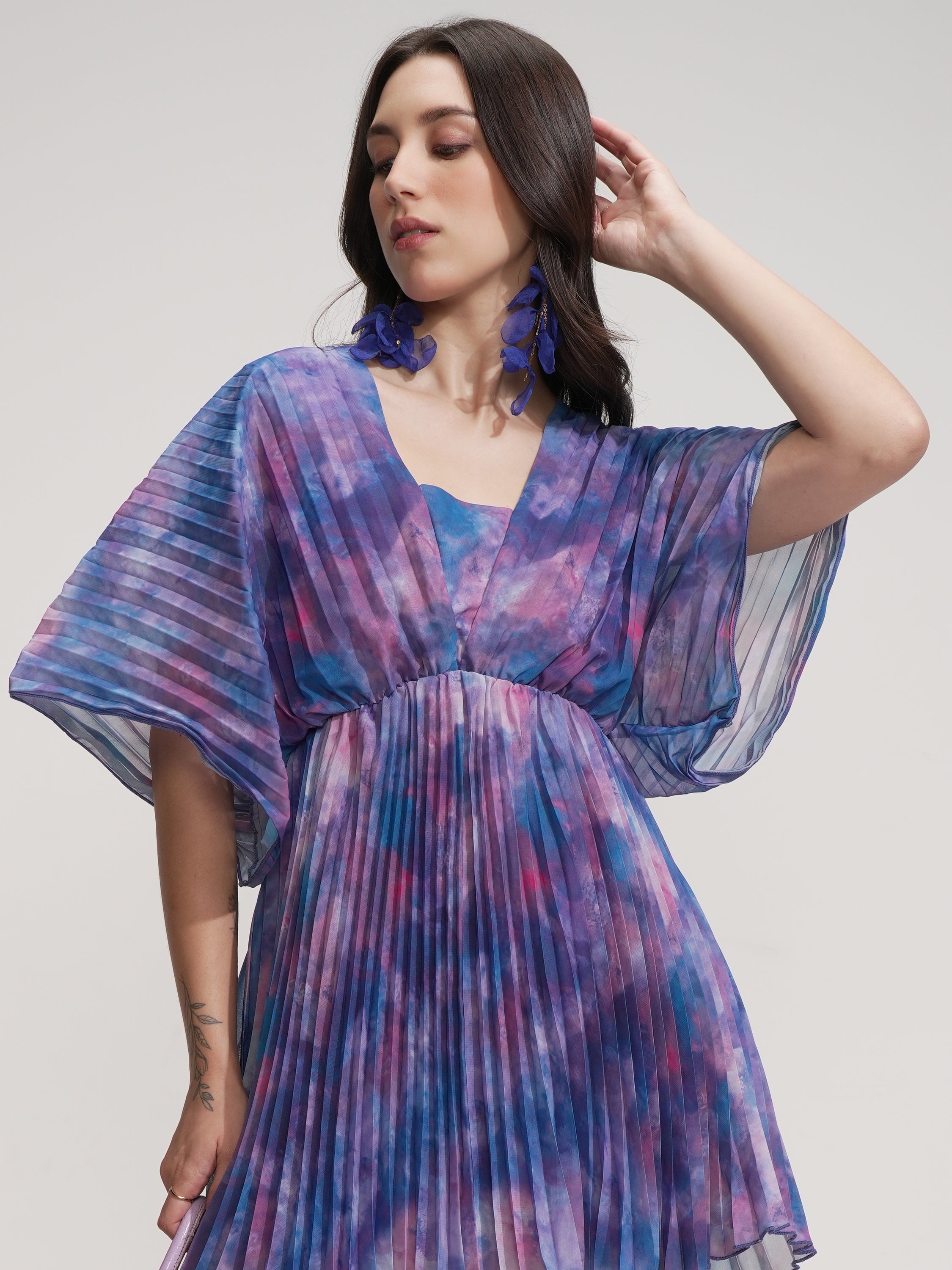Tokyo Talkies Women Blue Printed Fit And Flare Dress - Blue - Image 1