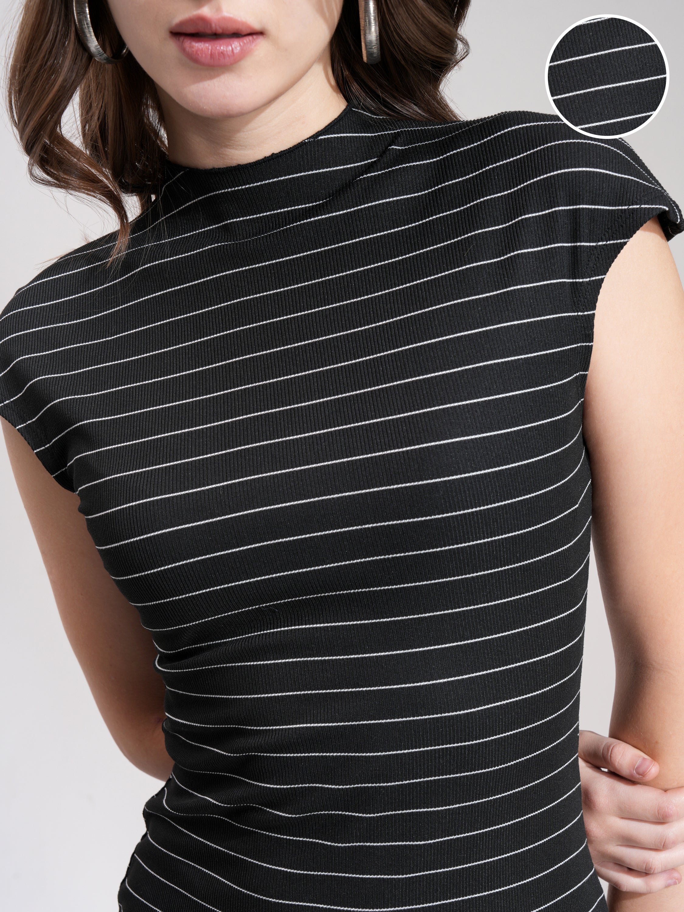 Tokyo Talkies Women Black Striped Bodycon Dress - Black - Image 5
