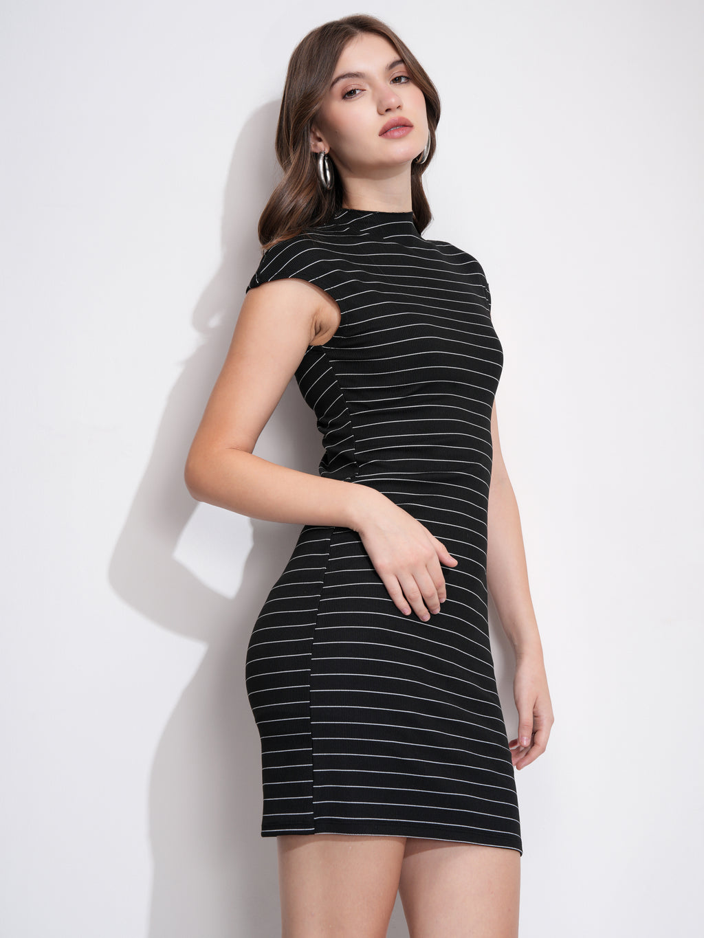 Tokyo Talkies Women Black Striped Bodycon Dress - Black - Image 6