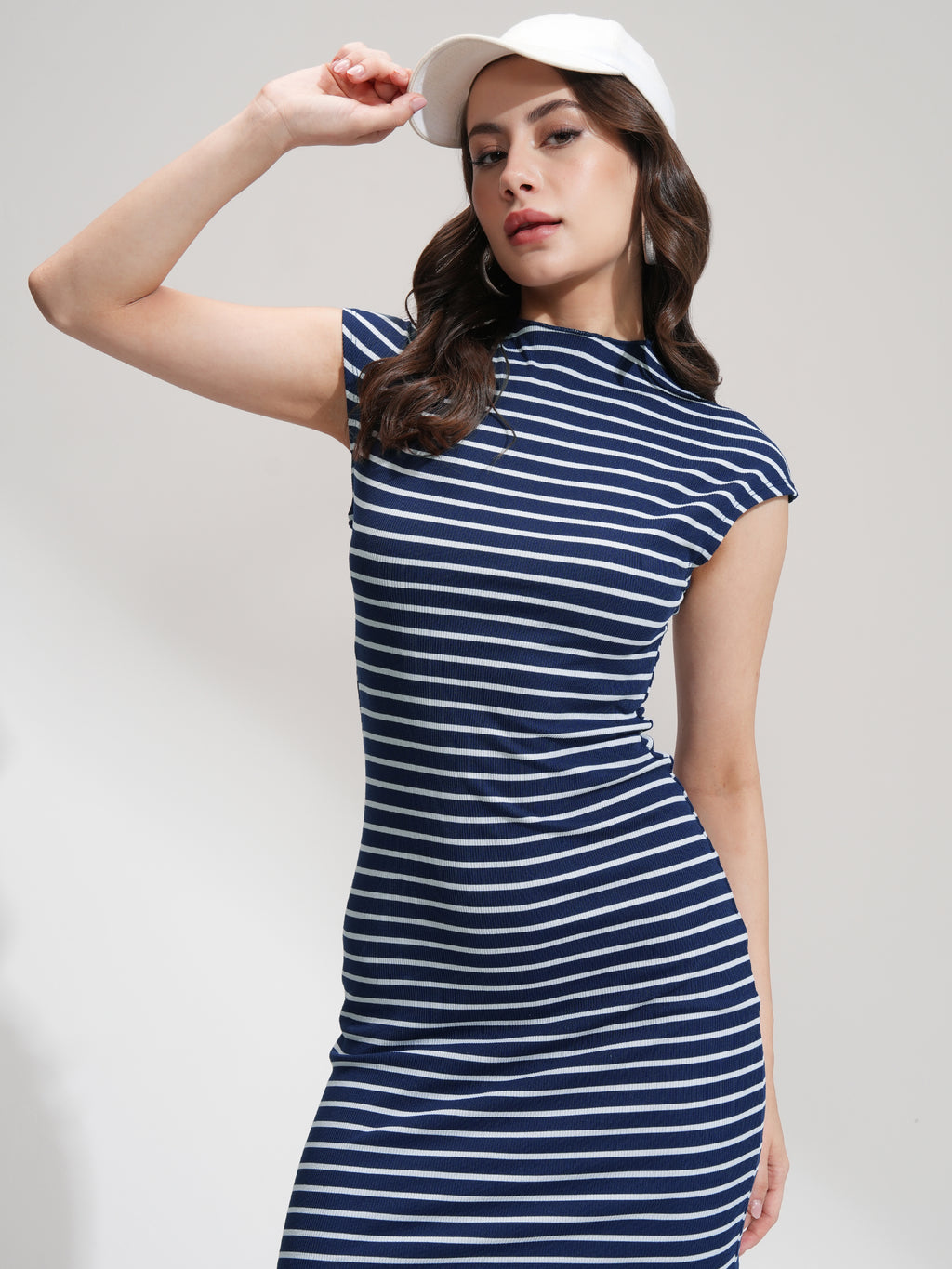 Tokyo Talkies Women Navy Blue Striped Bodycon Dress - Navy Blue - Image 1