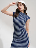 Tokyo Talkies Women Navy Blue Striped Bodycon Dress - Navy Blue - Image 1