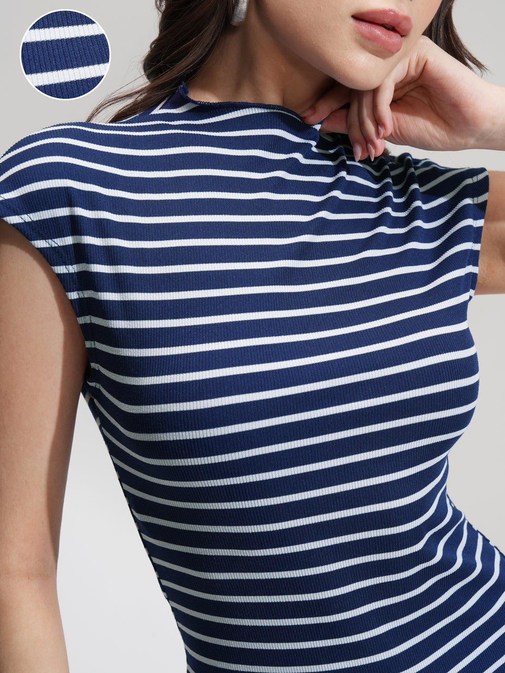 Tokyo Talkies Women Navy Blue Striped Bodycon Dress - Navy Blue - Image 5