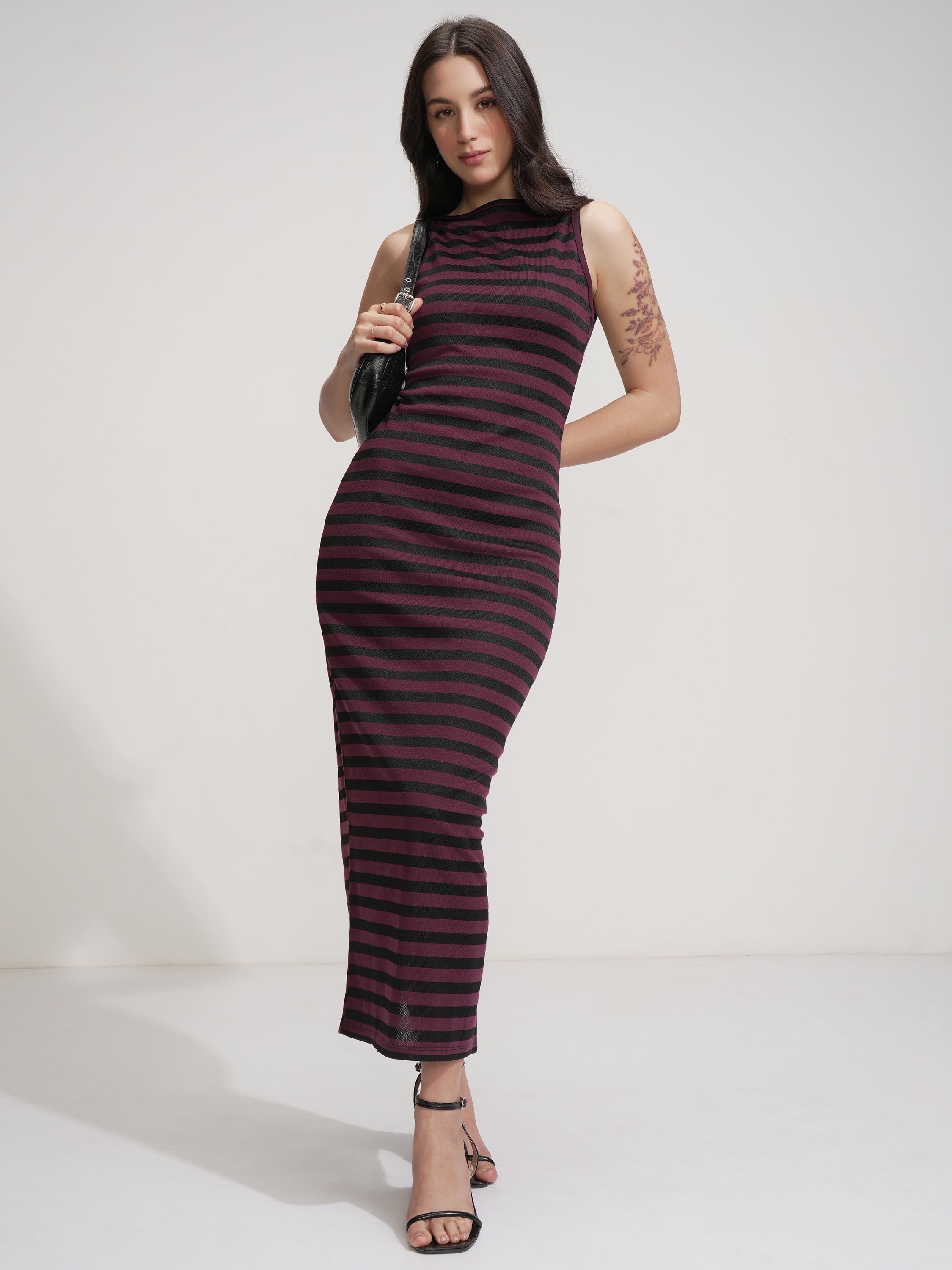 Tokyo Talkies Women Purple Striped Maxi Dress - Purple - Image 2