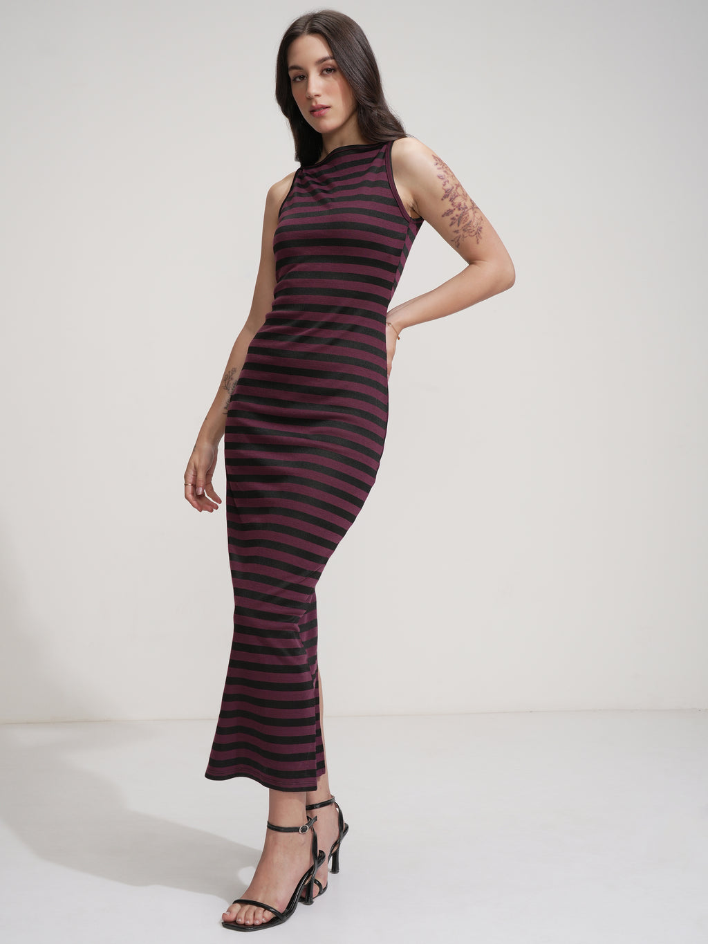 Tokyo Talkies Women Purple Striped Maxi Dress - Purple - Image 4