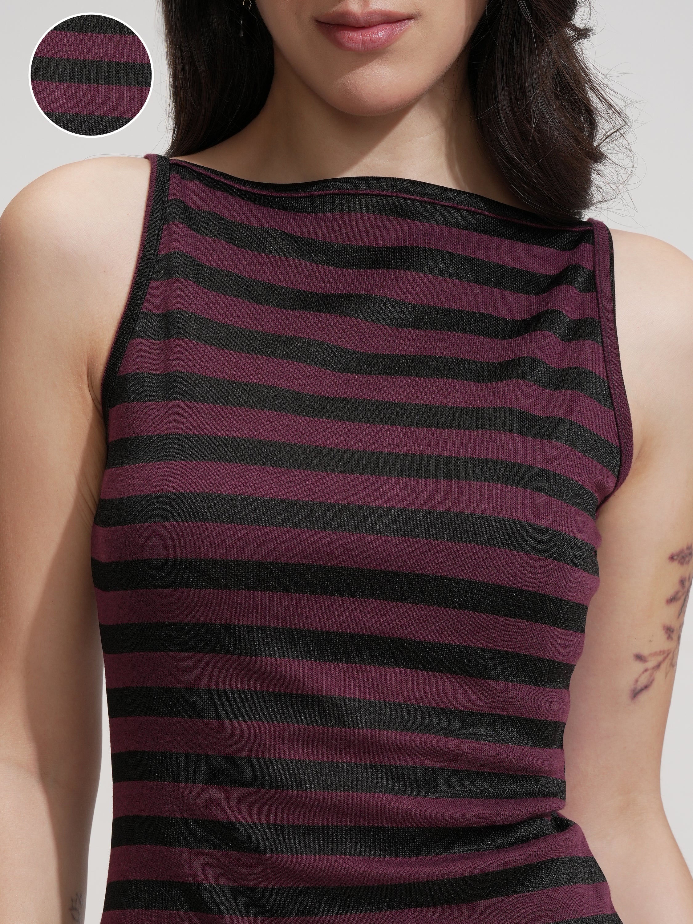 Tokyo Talkies Women Purple Striped Maxi Dress - Purple - Image 5