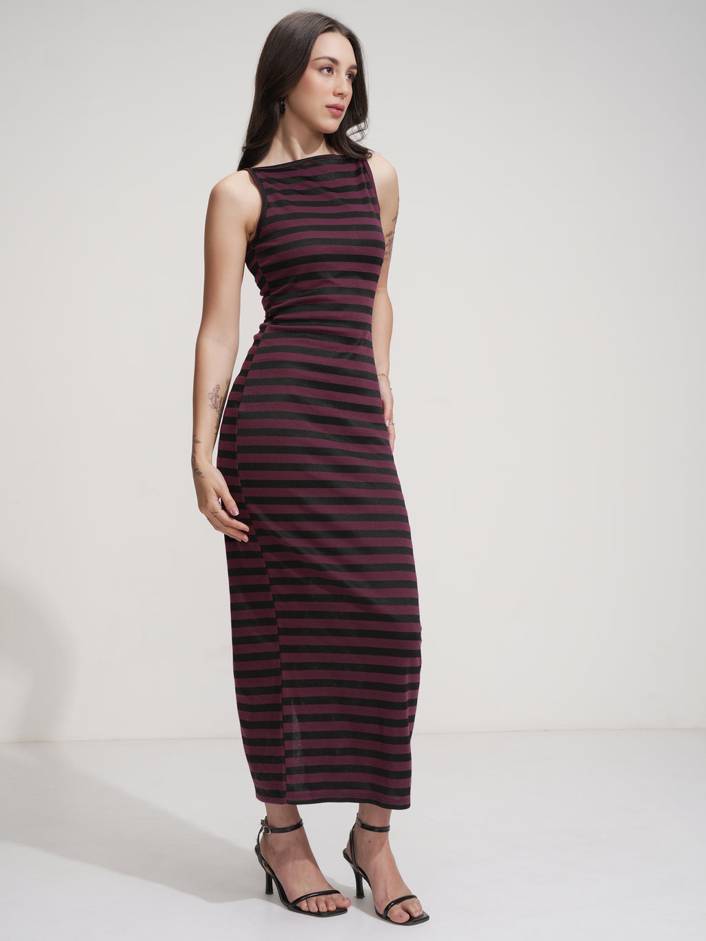 Tokyo Talkies Women Purple Striped Maxi Dress - Purple - Image 6