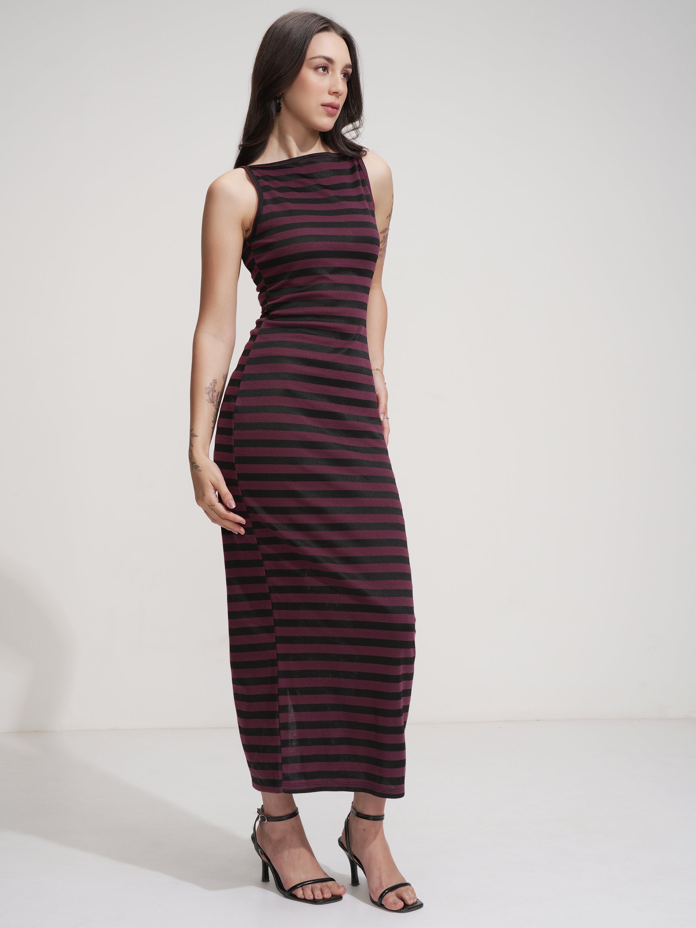 Tokyo Talkies Women Purple Striped Maxi Dress - Purple - Image 6