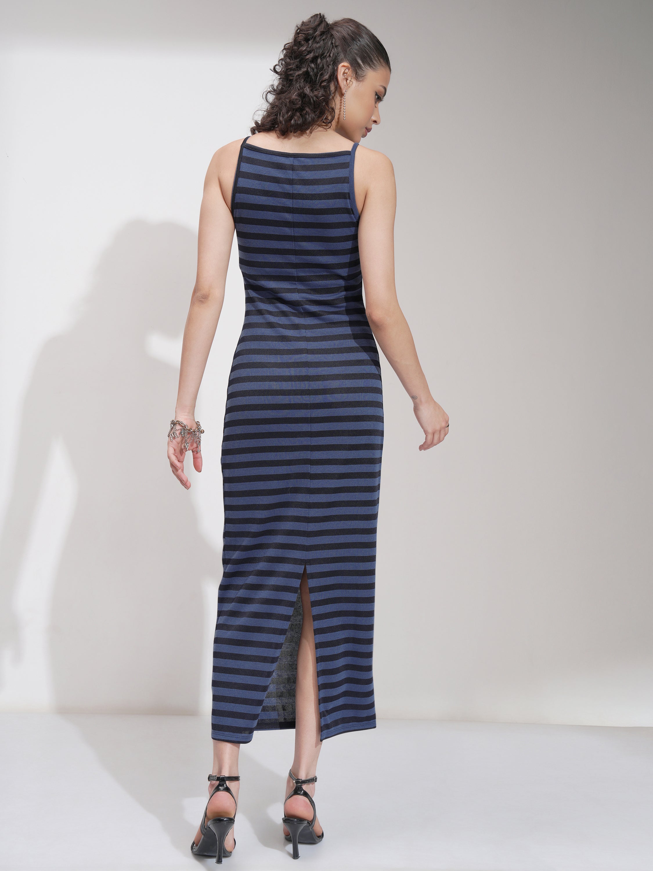 Tokyo Talkies Women Blue Striped Bodycon Dress - Blue - Image 3