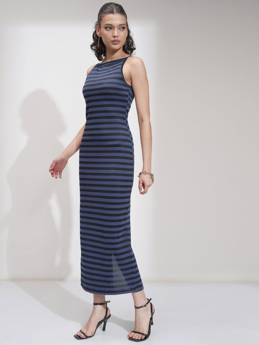 Tokyo Talkies Women Blue Striped Bodycon Dress - Blue - Image 4