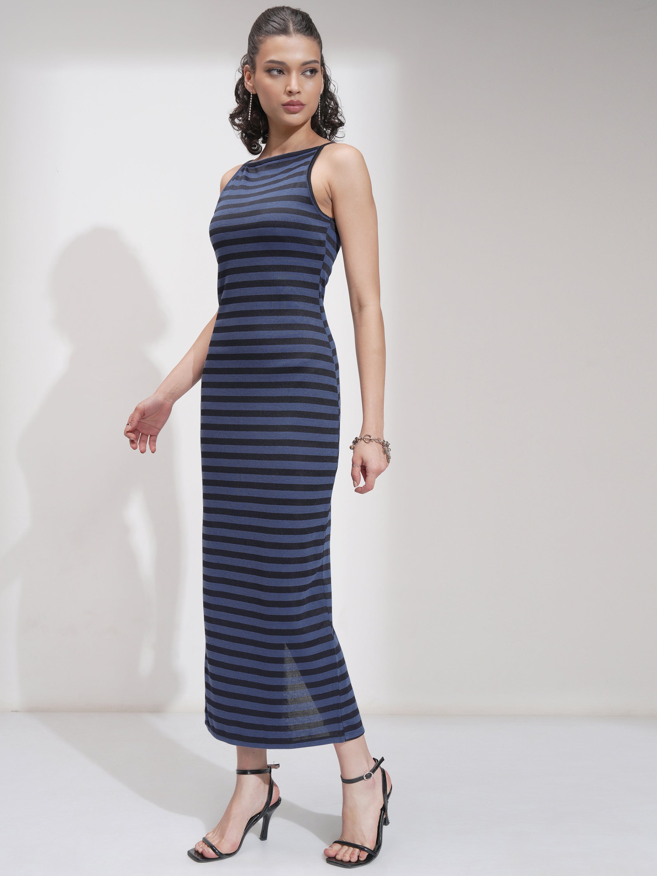 Tokyo Talkies Women Blue Striped Bodycon Dress - Blue - Image 4