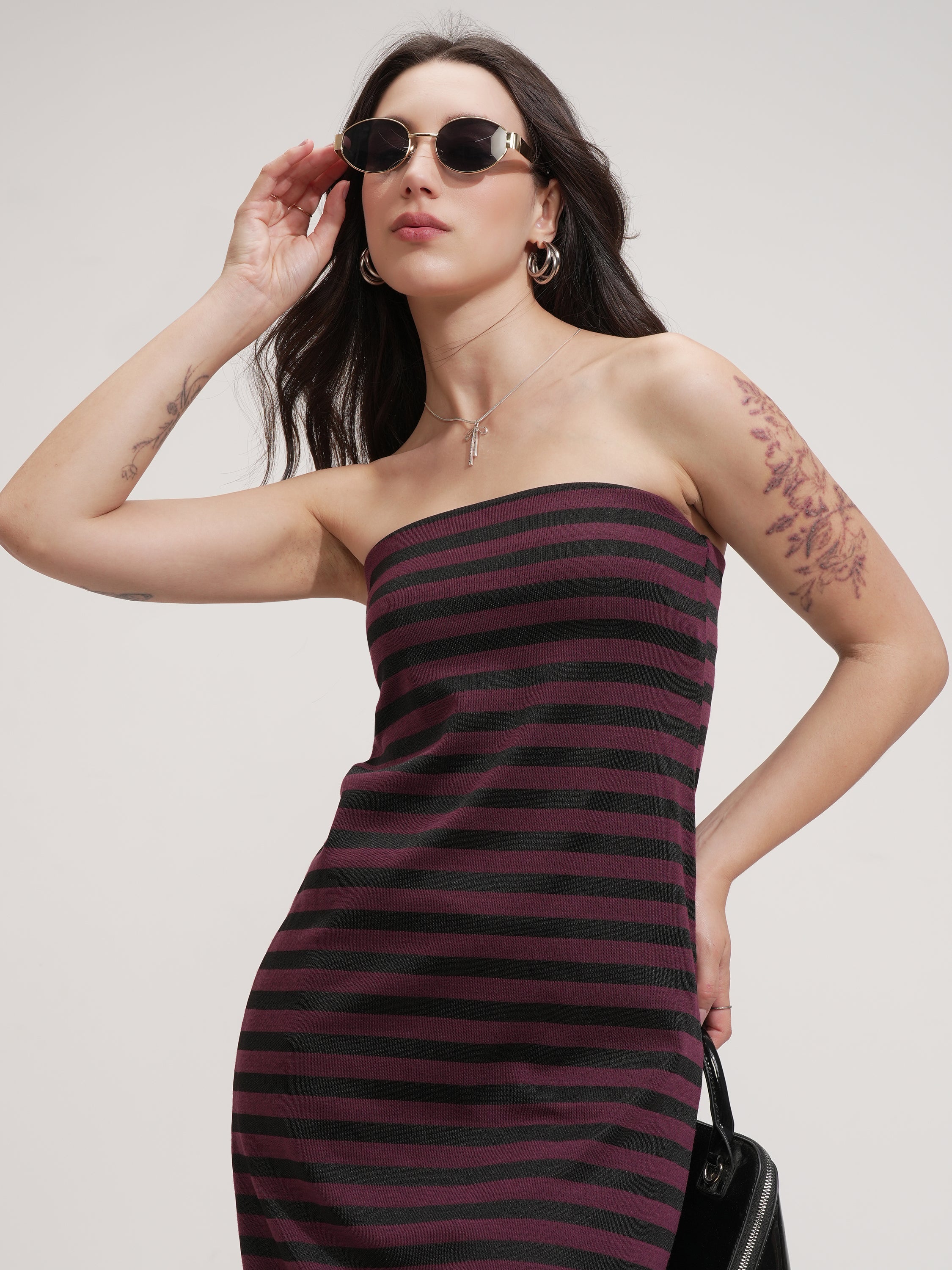 Tokyo Talkies Women Purple Striped Sheath Dress - Purple - Image 1