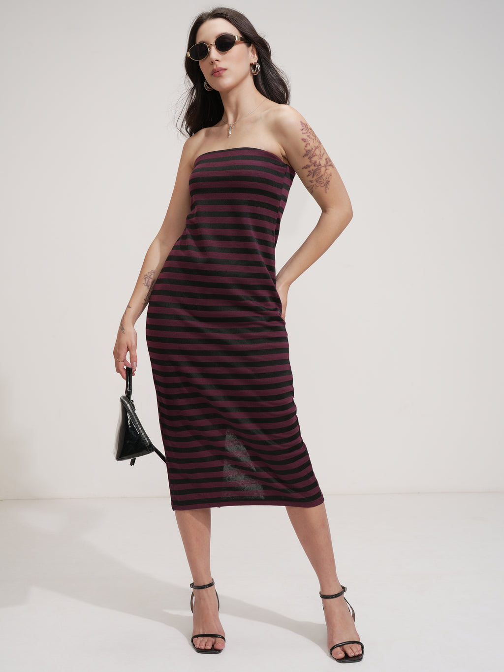 Tokyo Talkies Women Purple Striped Sheath Dress - Purple - Image 2