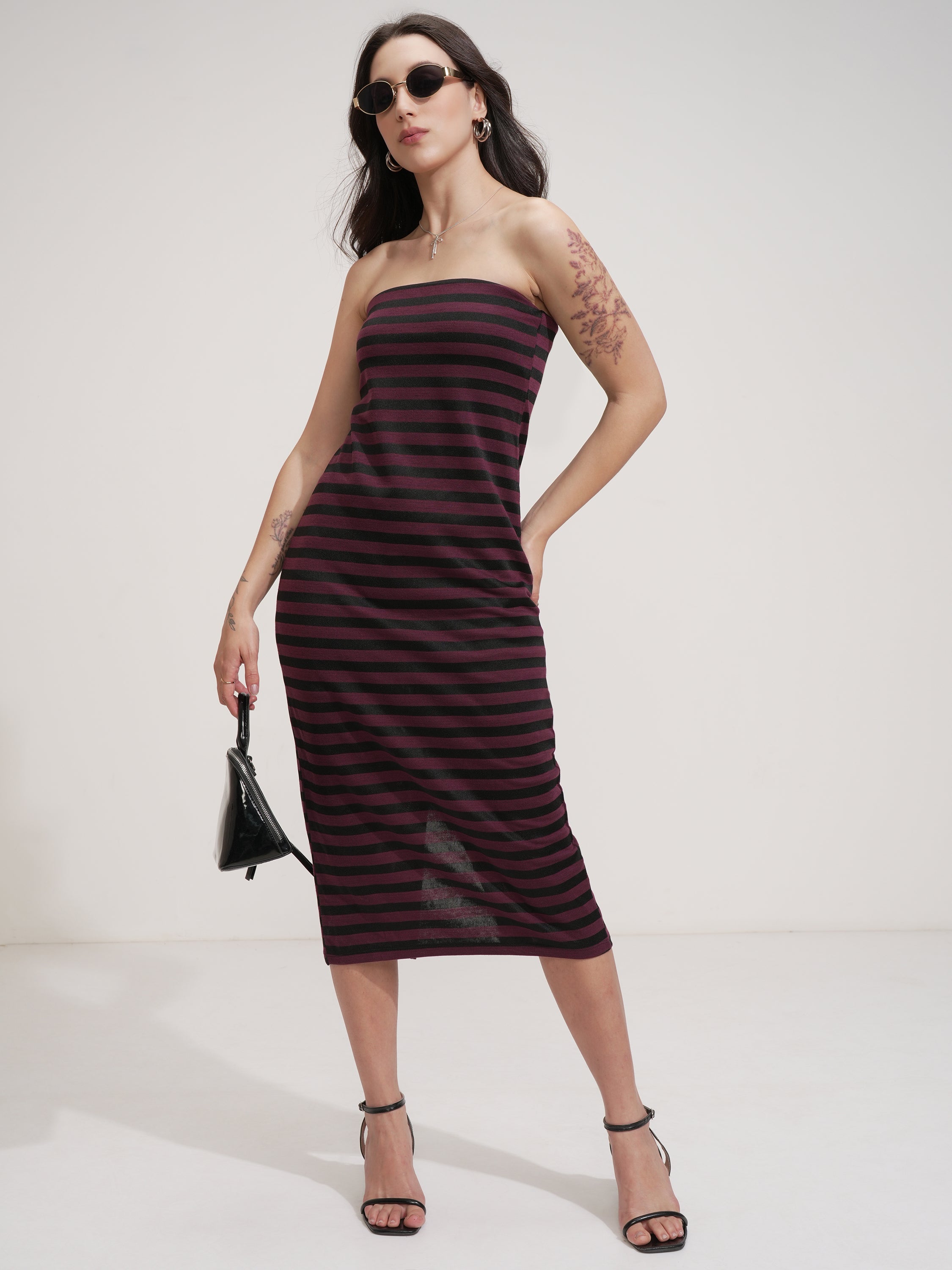 Tokyo Talkies Women Purple Striped Sheath Dress - Purple - Image 2