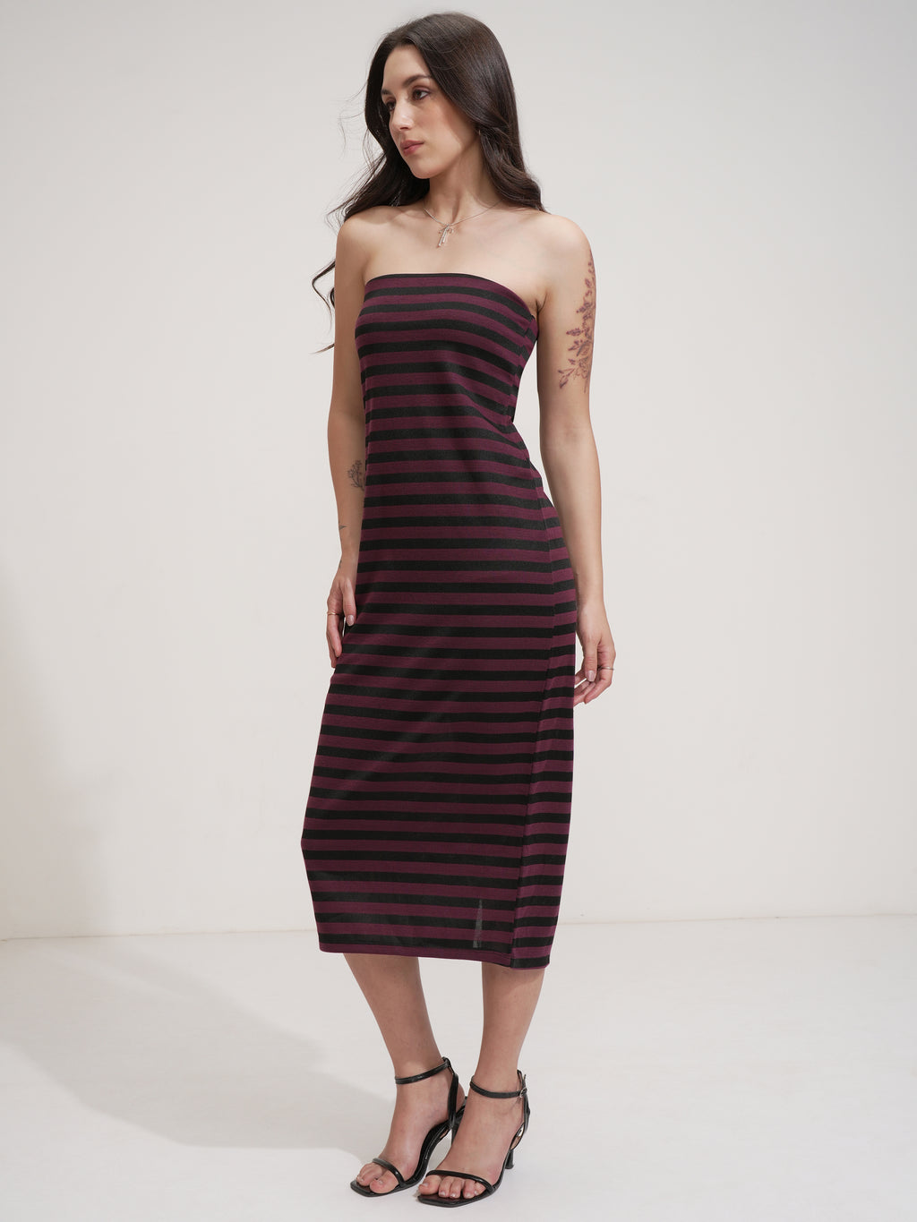 Tokyo Talkies Women Purple Striped Sheath Dress - Purple - Image 4