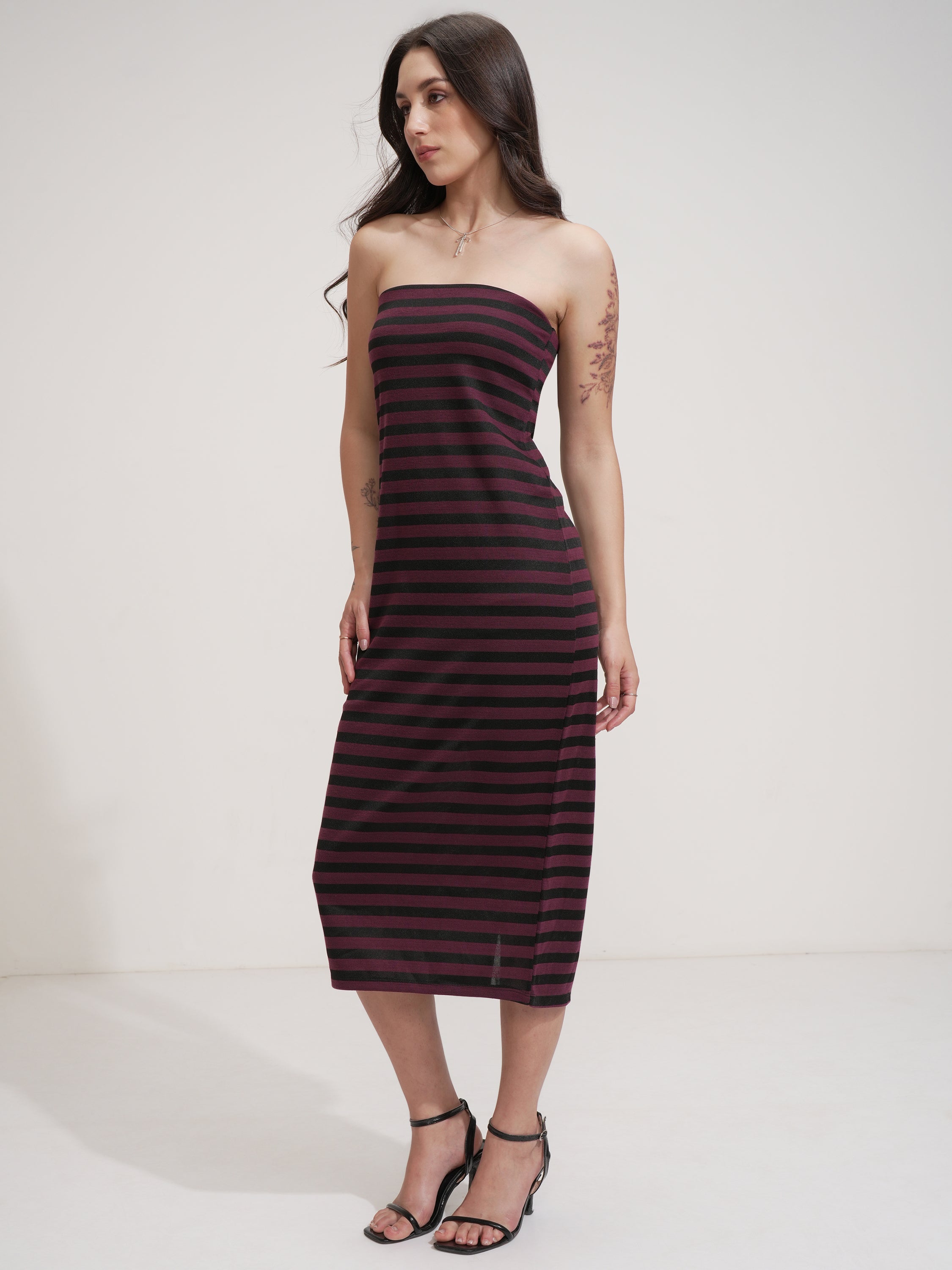 Tokyo Talkies Women Purple Striped Sheath Dress - Purple - Image 4