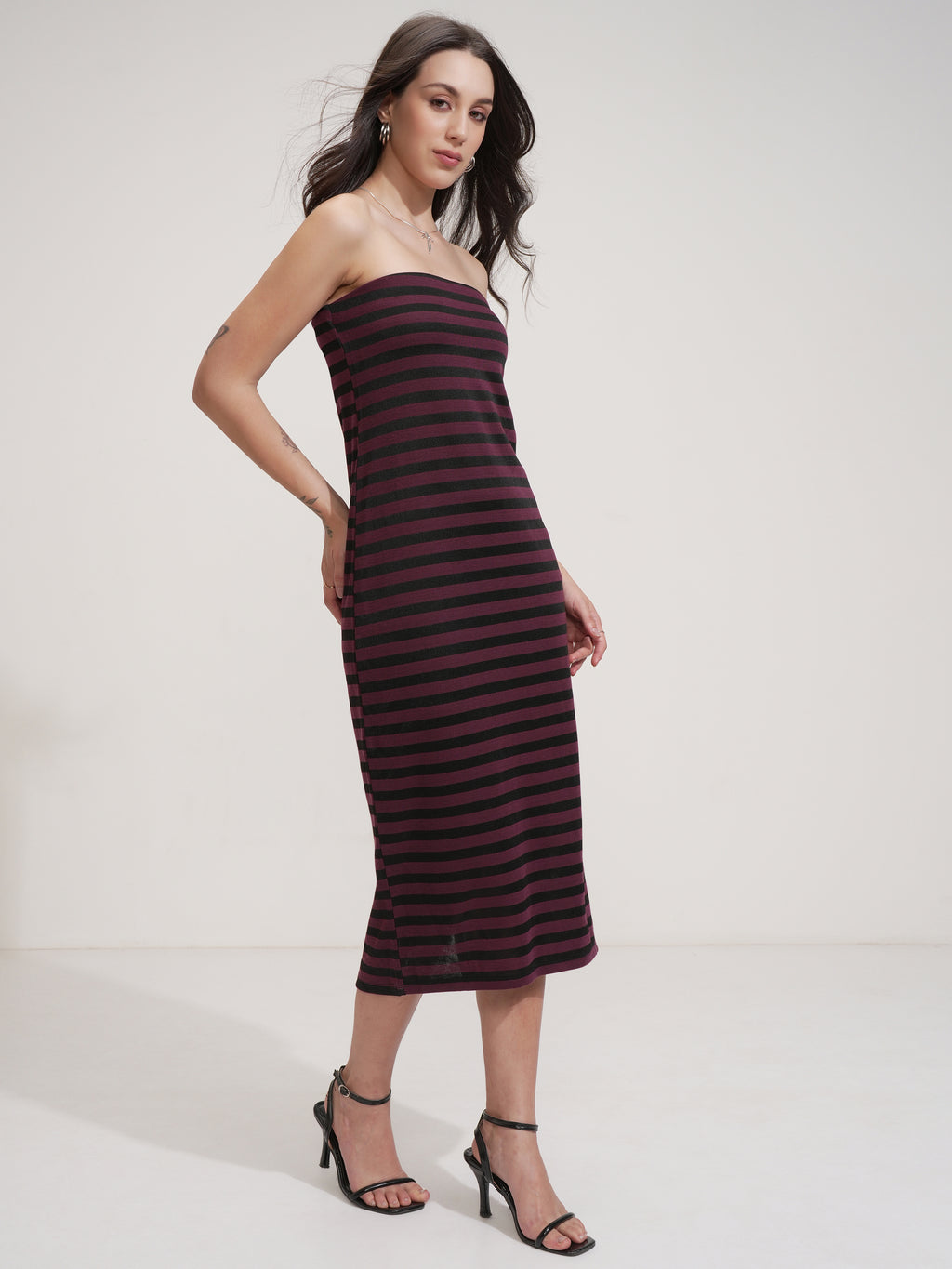 Tokyo Talkies Women Purple Striped Sheath Dress - Purple - Image 6