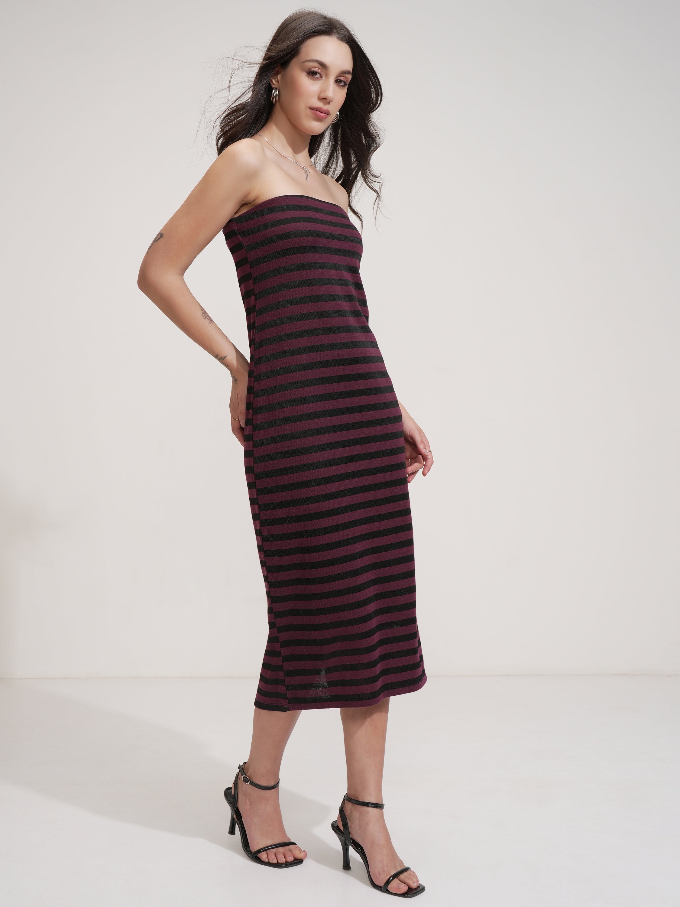 Tokyo Talkies Women Purple Striped Sheath Dress - Purple - Image 6
