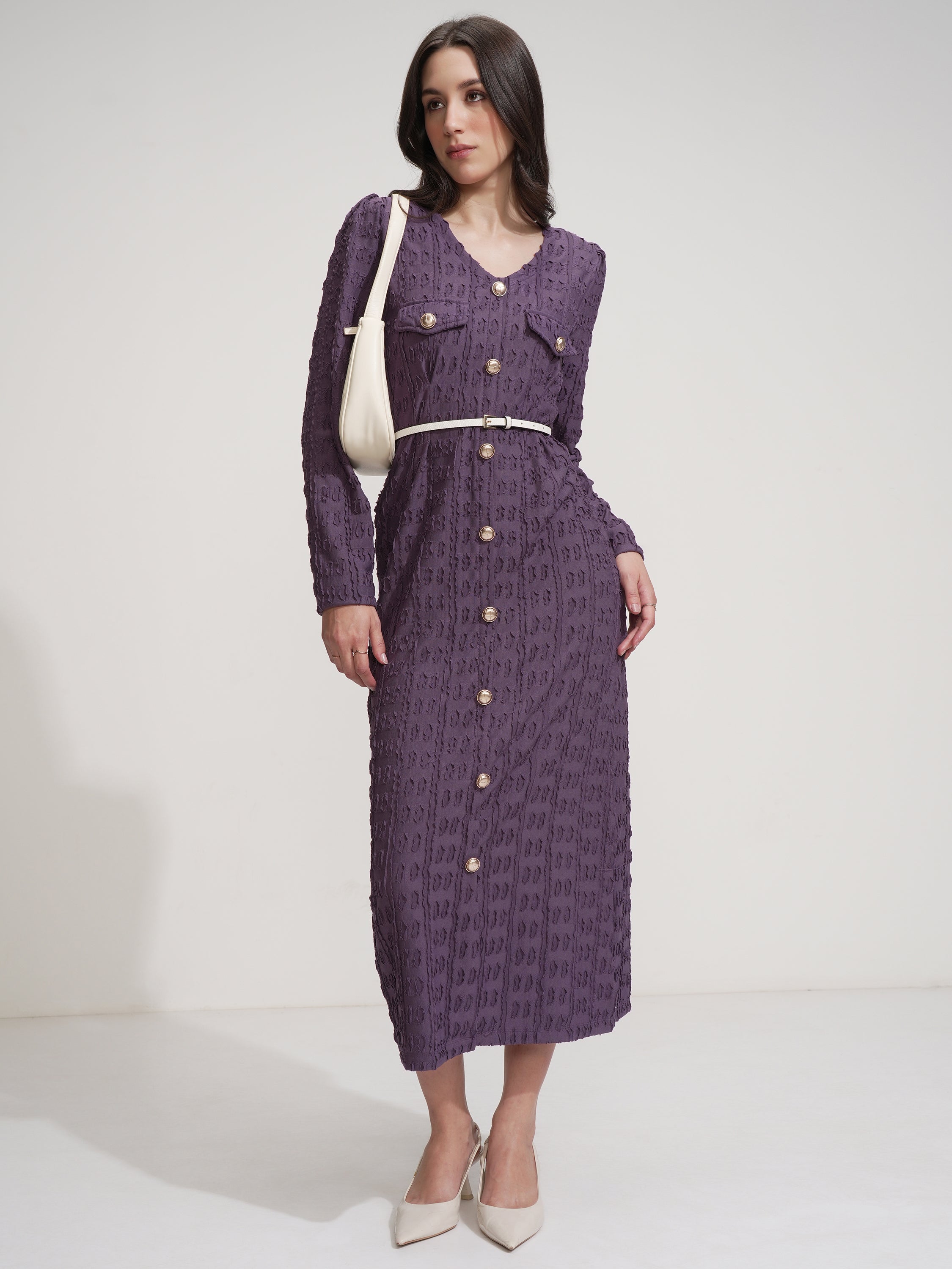 Tokyo Talkies Women Purple Self Design Maxi Dress - Purple - Image 2