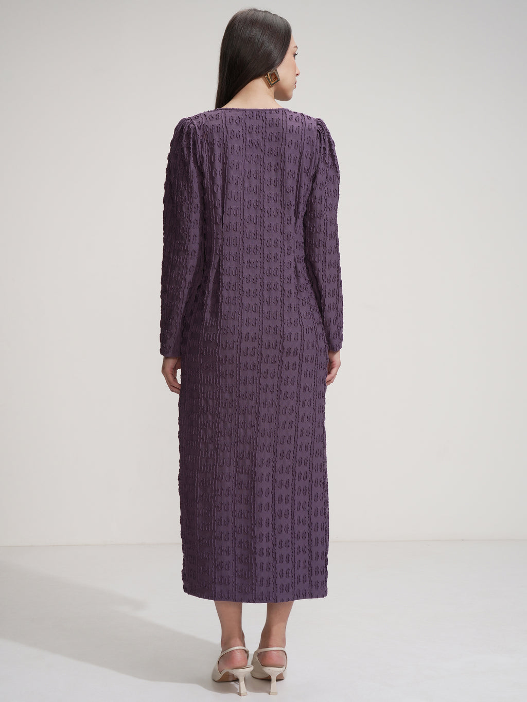 Tokyo Talkies Women Purple Self Design Maxi Dress - Purple - Image 3