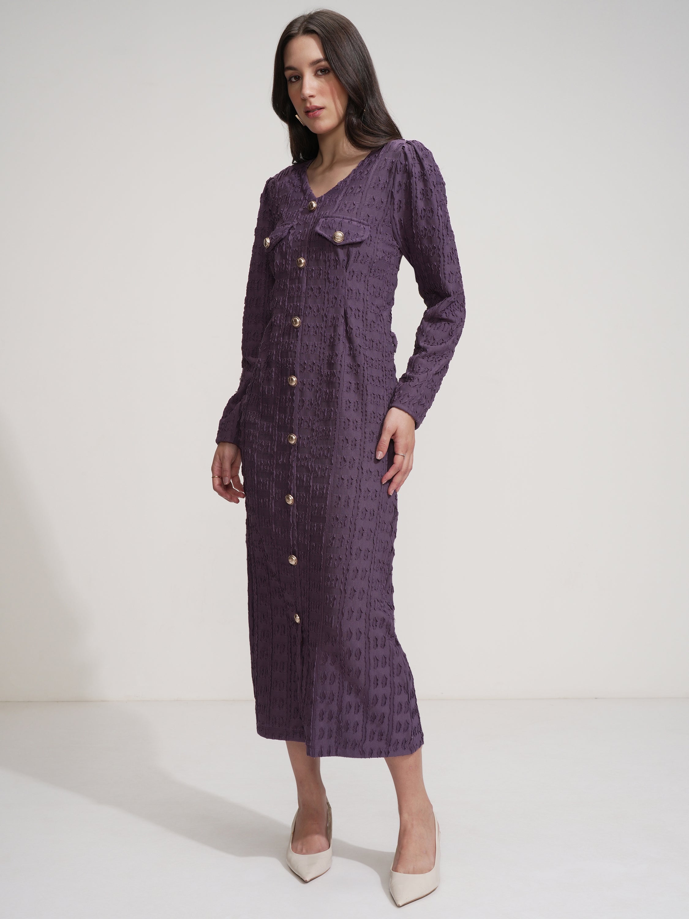 Tokyo Talkies Women Purple Self Design Maxi Dress - Purple - Image 4