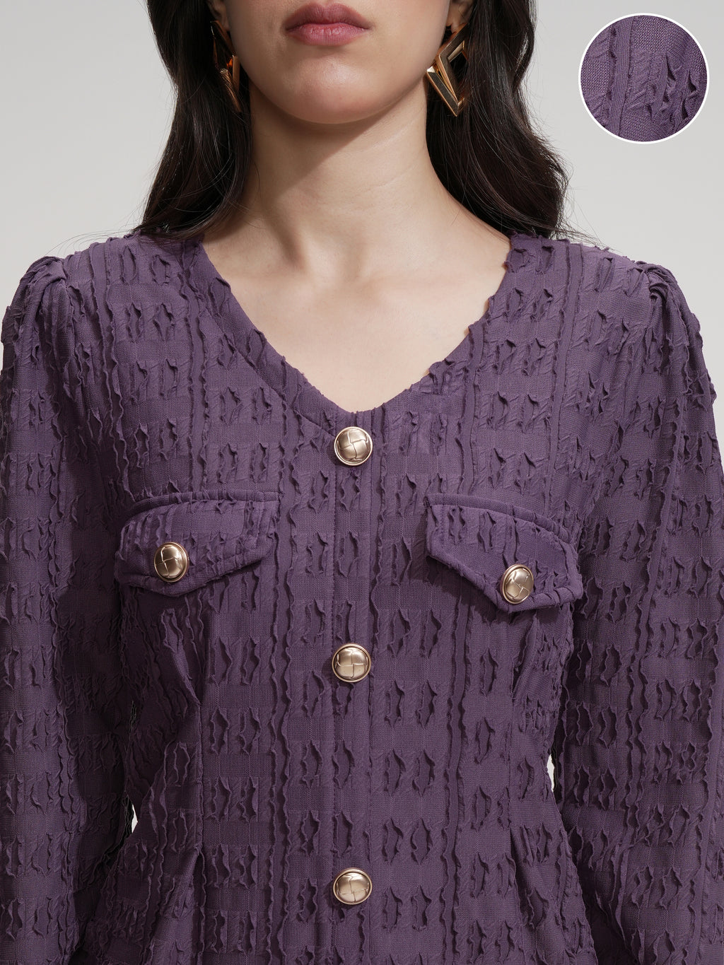 Tokyo Talkies Women Purple Self Design Maxi Dress - Purple - Image 5