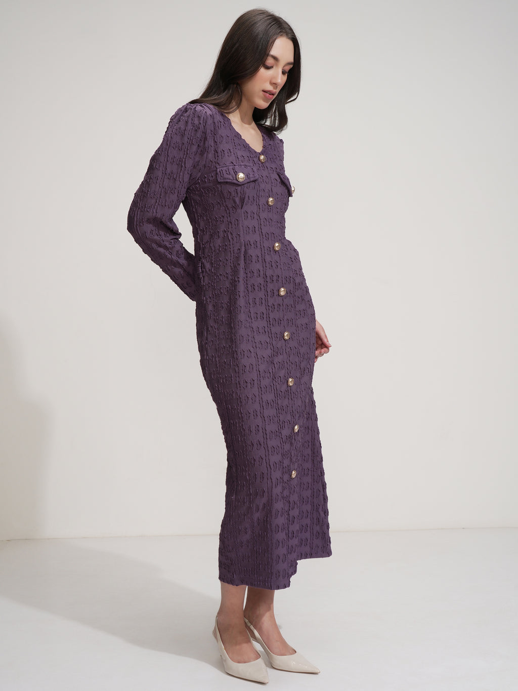 Tokyo Talkies Women Purple Self Design Maxi Dress - Purple - Image 6