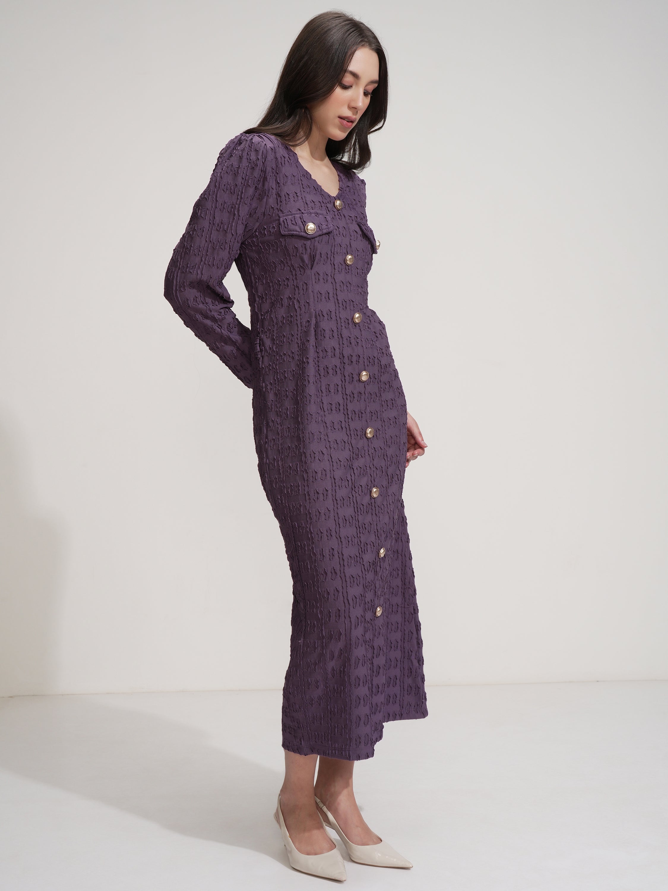 Tokyo Talkies Women Purple Self Design Maxi Dress - Purple - Image 6