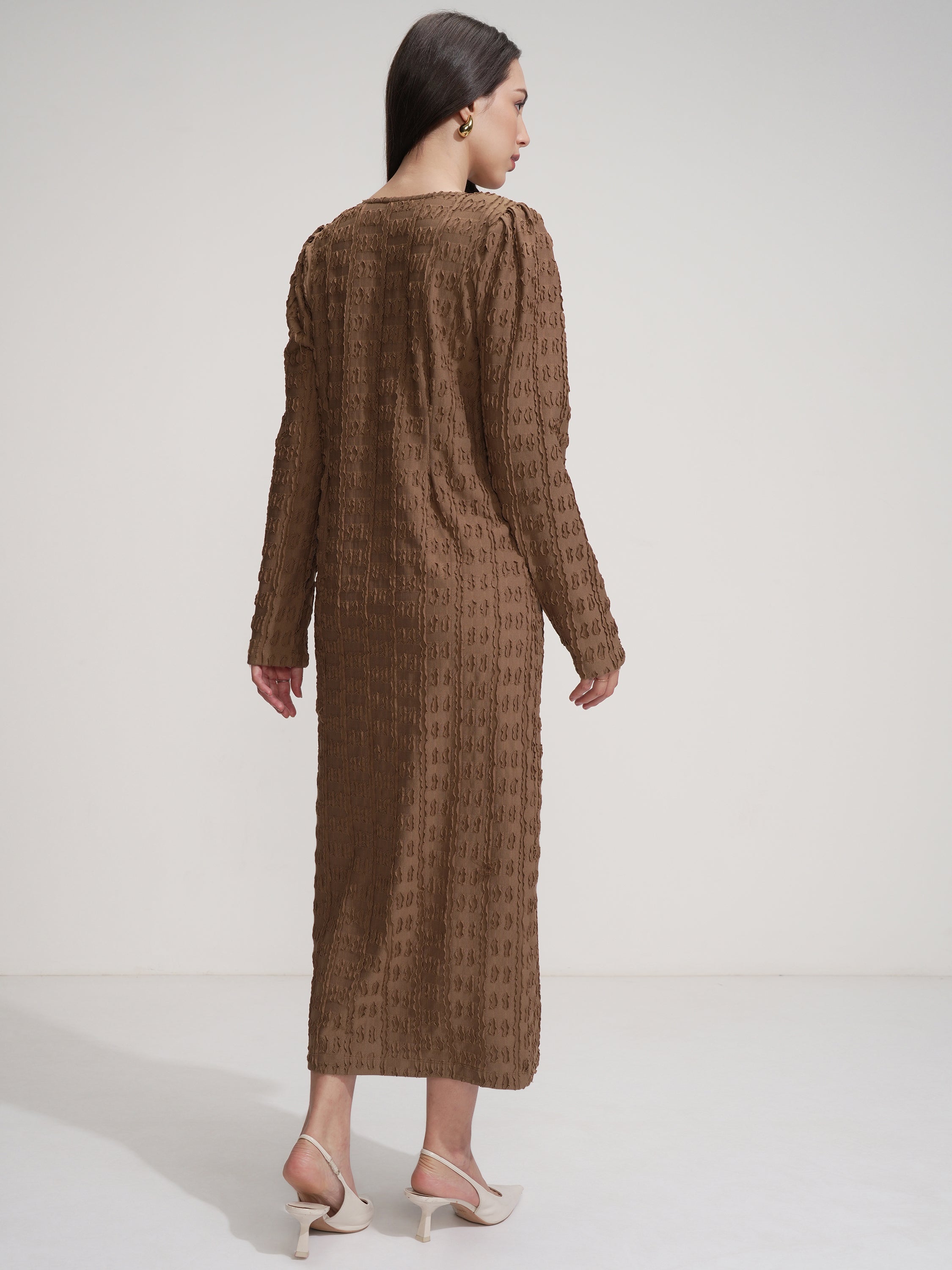 Tokyo Talkies Women Brown Self Design Maxi Dress - Brown - Image 3