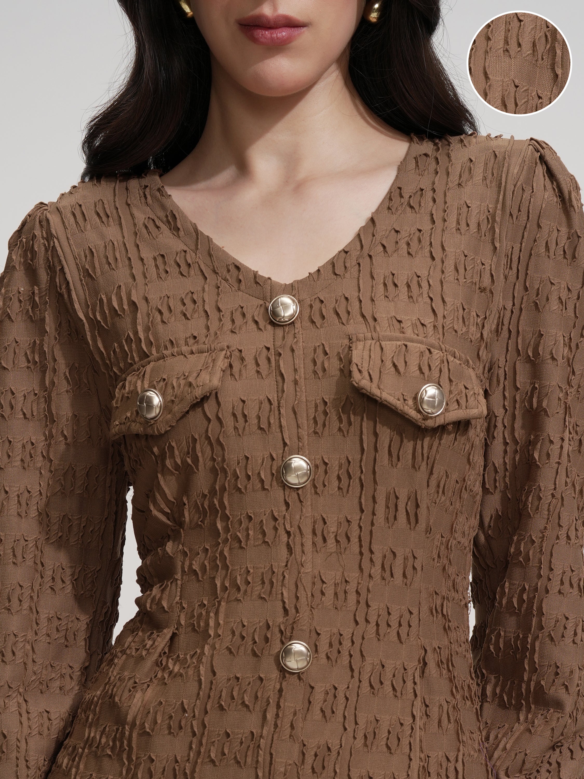 Tokyo Talkies Women Brown Self Design Maxi Dress - Brown - Image 5