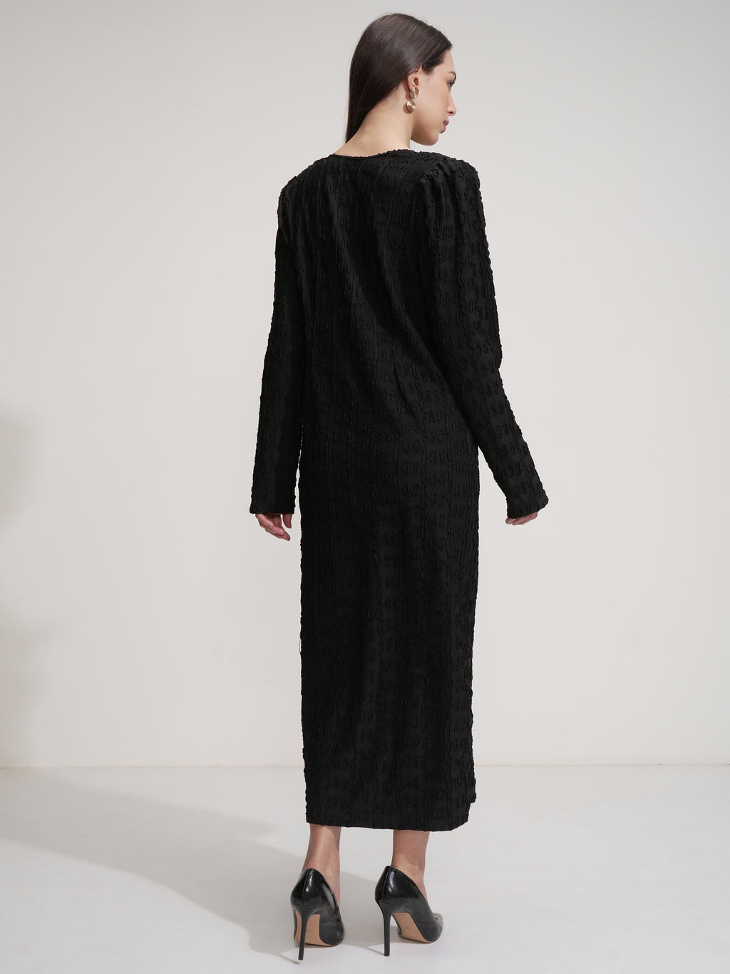 Tokyo Talkies Women Black Self Design Maxi Dress - Black - Image 3