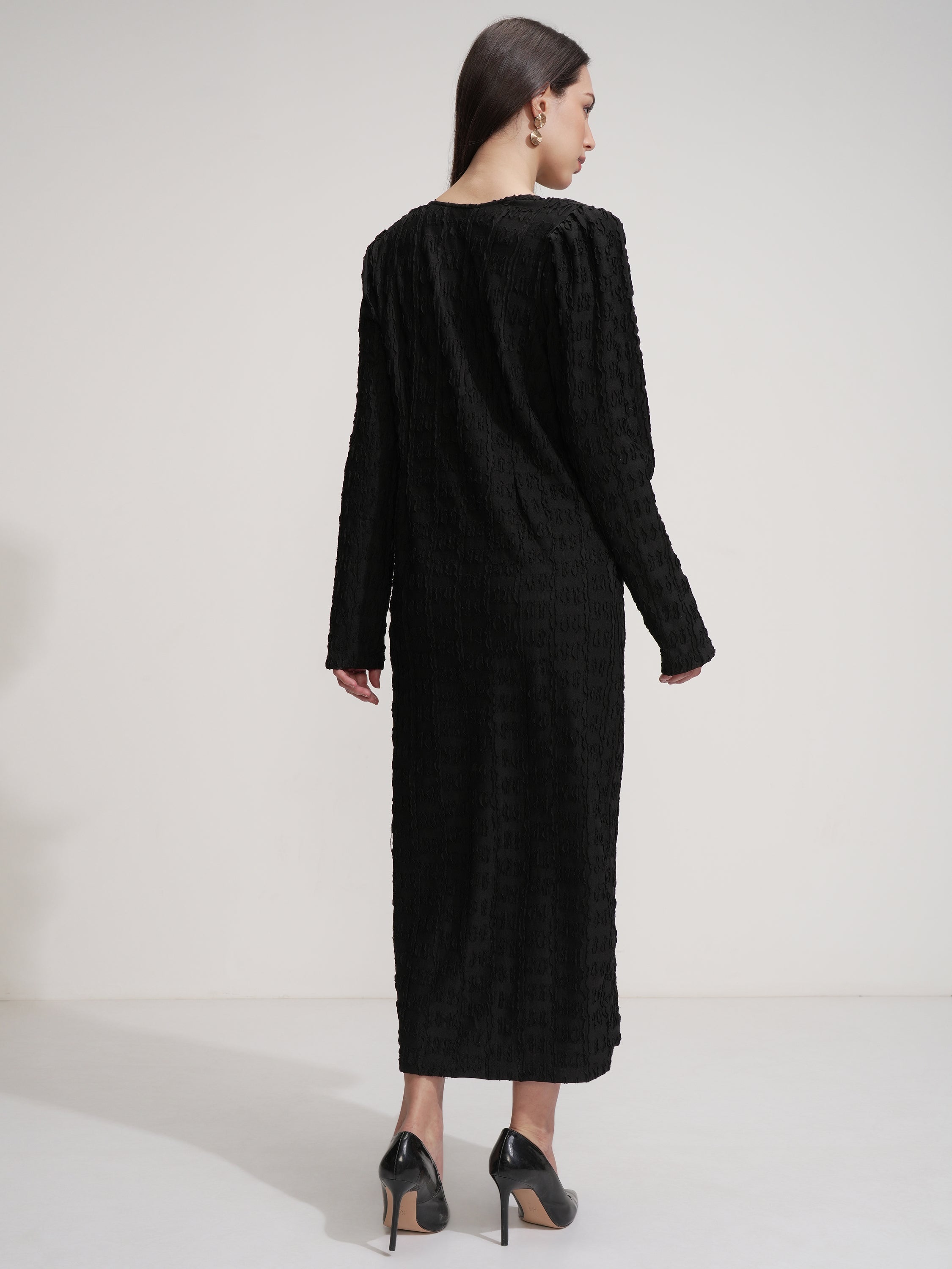 Tokyo Talkies Women Black Self Design Maxi Dress - Black - Image 3
