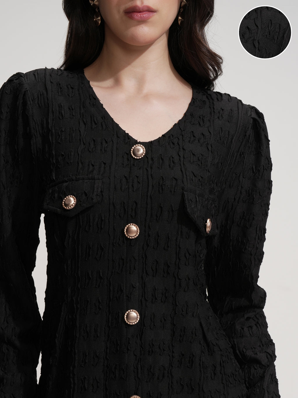 Tokyo Talkies Women Black Self Design Maxi Dress - Black - Image 5
