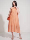 Tokyo Talkies Women Orange Self Design Maxi Dress - Orange - Image 1