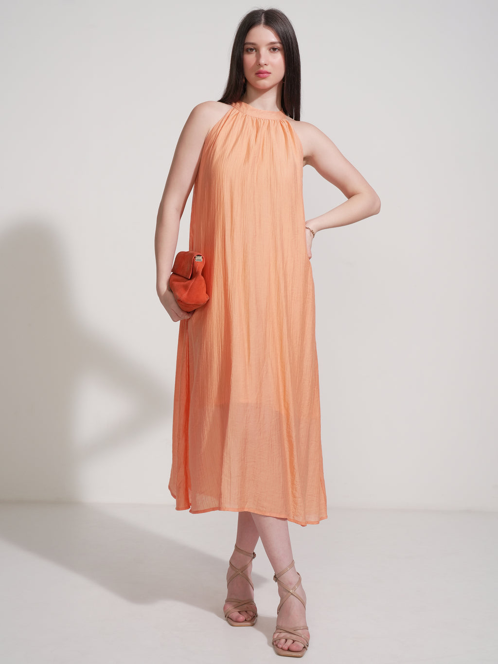 Tokyo Talkies Women Orange Self Design Maxi Dress - Orange - Image 2