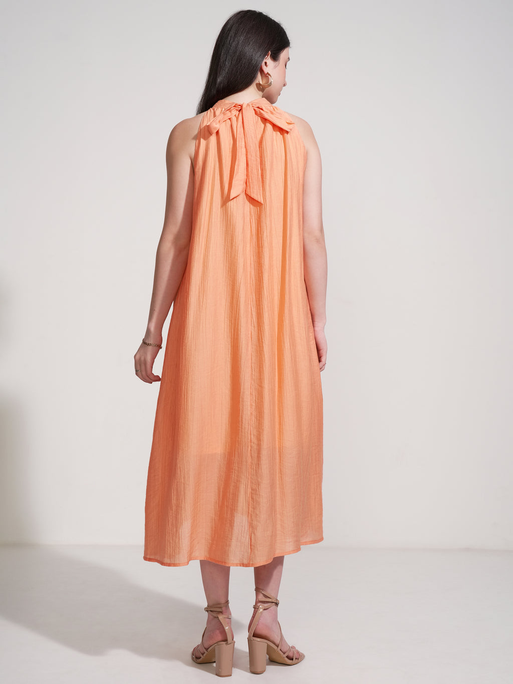 Tokyo Talkies Women Orange Self Design Maxi Dress - Orange - Image 3