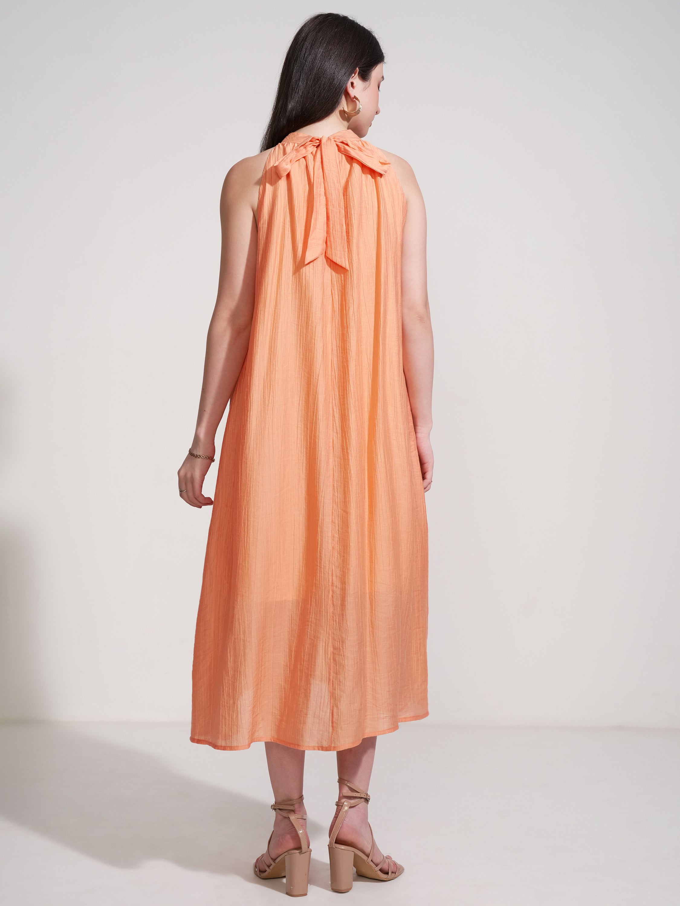 Tokyo Talkies Women Orange Self Design Maxi Dress - Orange - Image 3