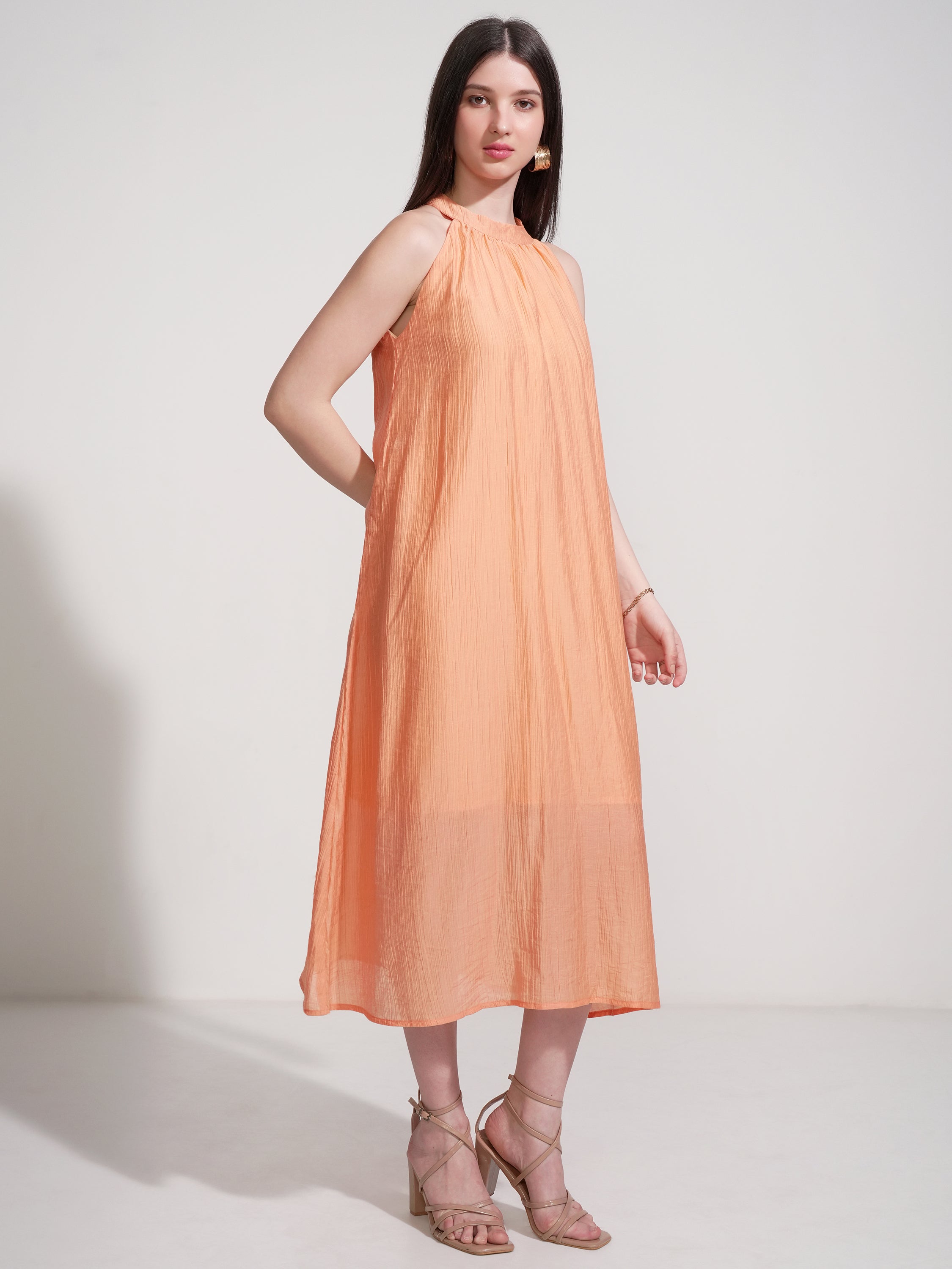 Tokyo Talkies Women Orange Self Design Maxi Dress - Orange - Image 6