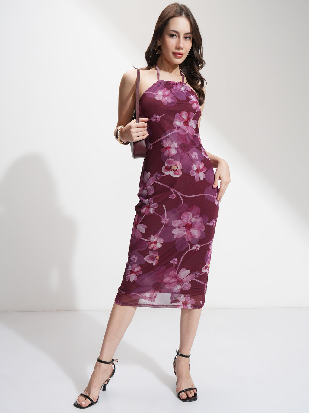 Tokyo Talkies Women Burgundy Printed Bodycon Dress - Burgundy - Image 2