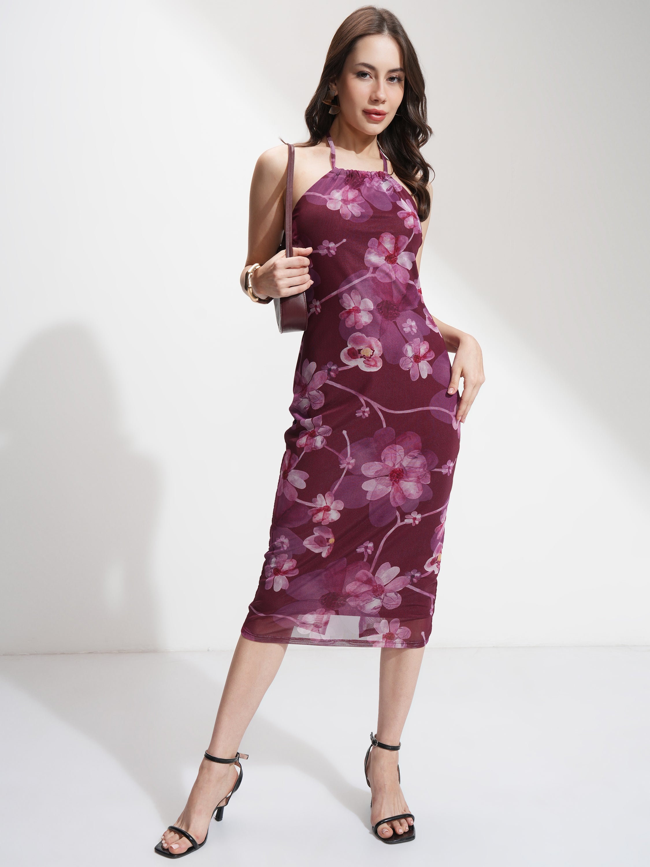 Tokyo Talkies Women Burgundy Printed Bodycon Dress - Burgundy - Image 2