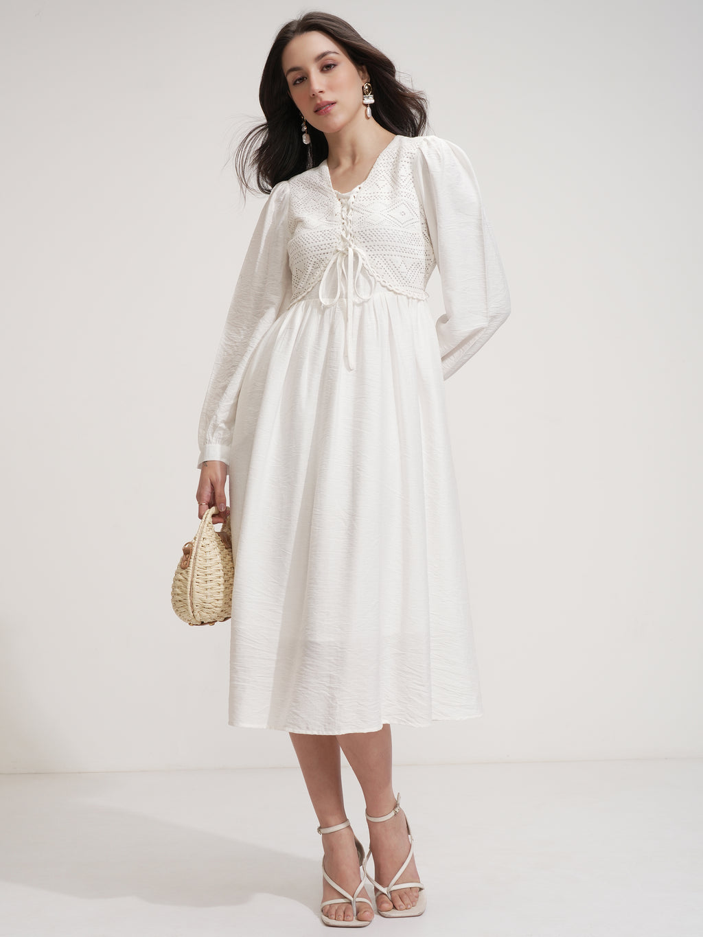 Tokyo Talkies Women White Solid Fit And Flare Dress - White - Image 2