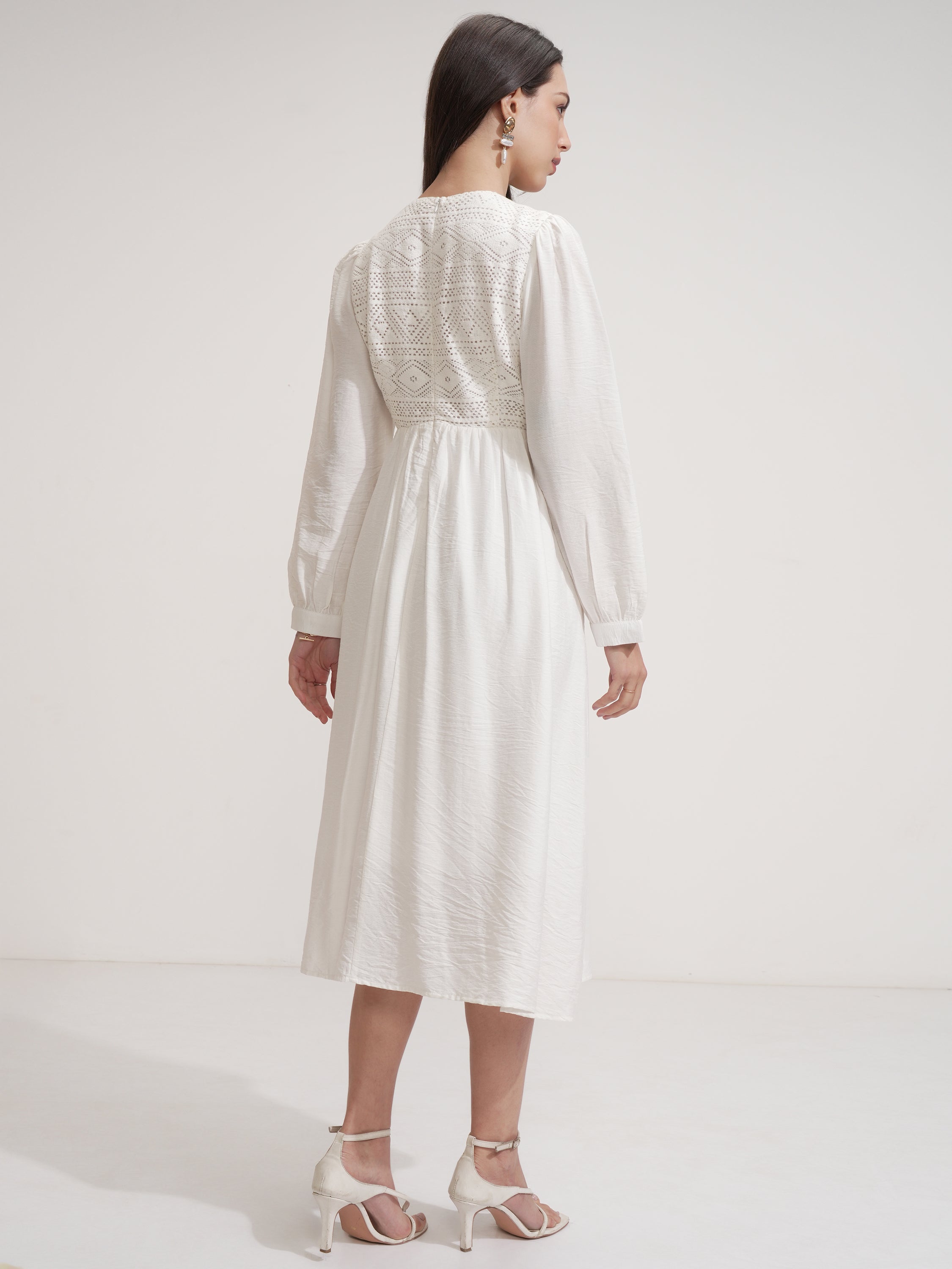 Tokyo Talkies Women White Solid Fit And Flare Dress - White - Image 3