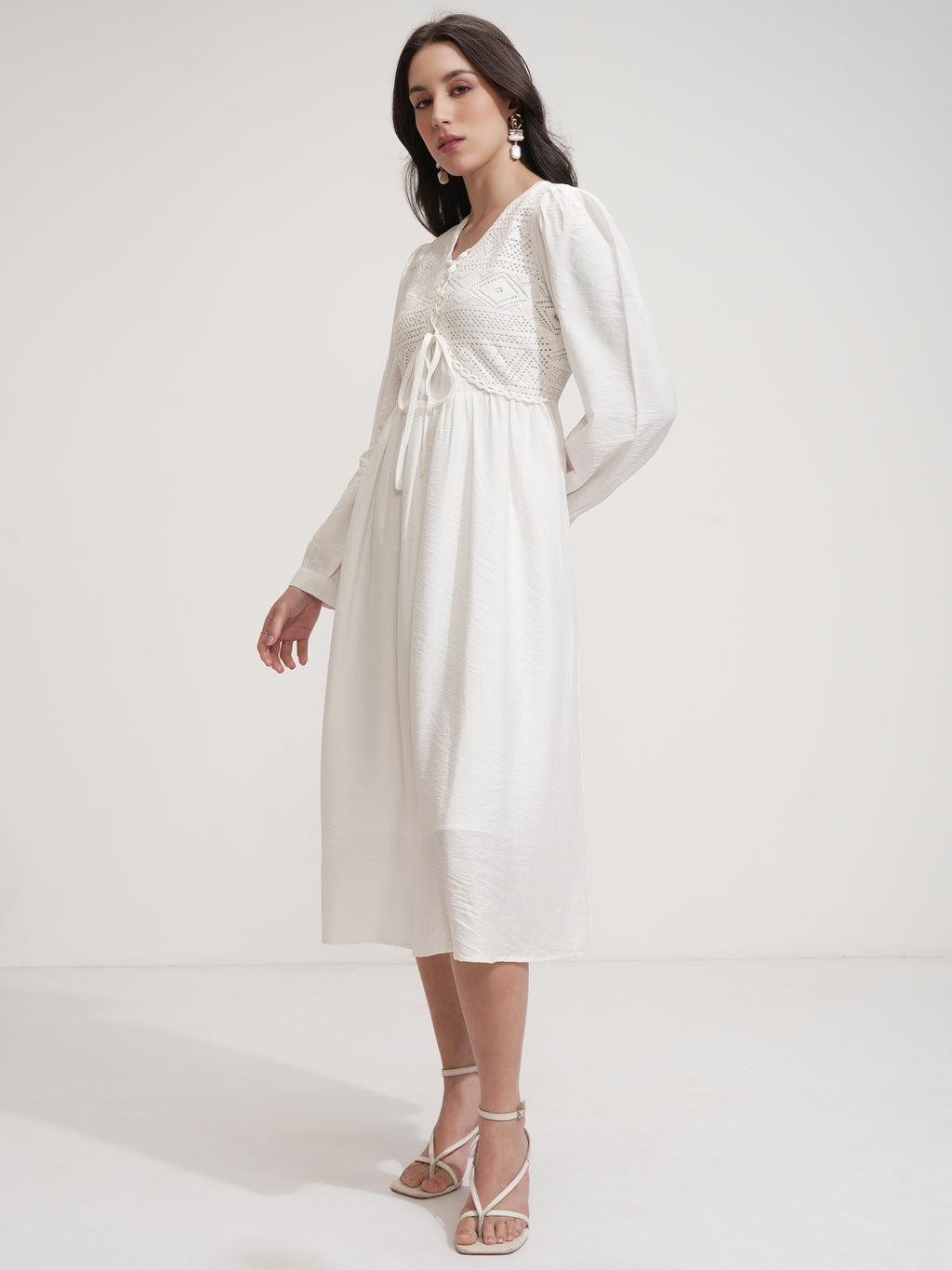 Tokyo Talkies Women White Solid Fit And Flare Dress - White - Image 4