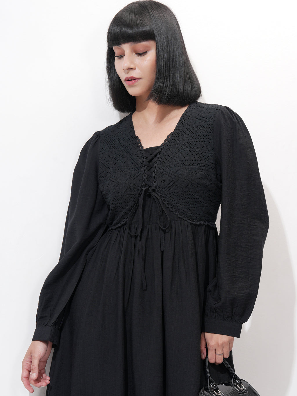 Tokyo Talkies Women Black Solid Fit and Flare Dress - Black - Image 1