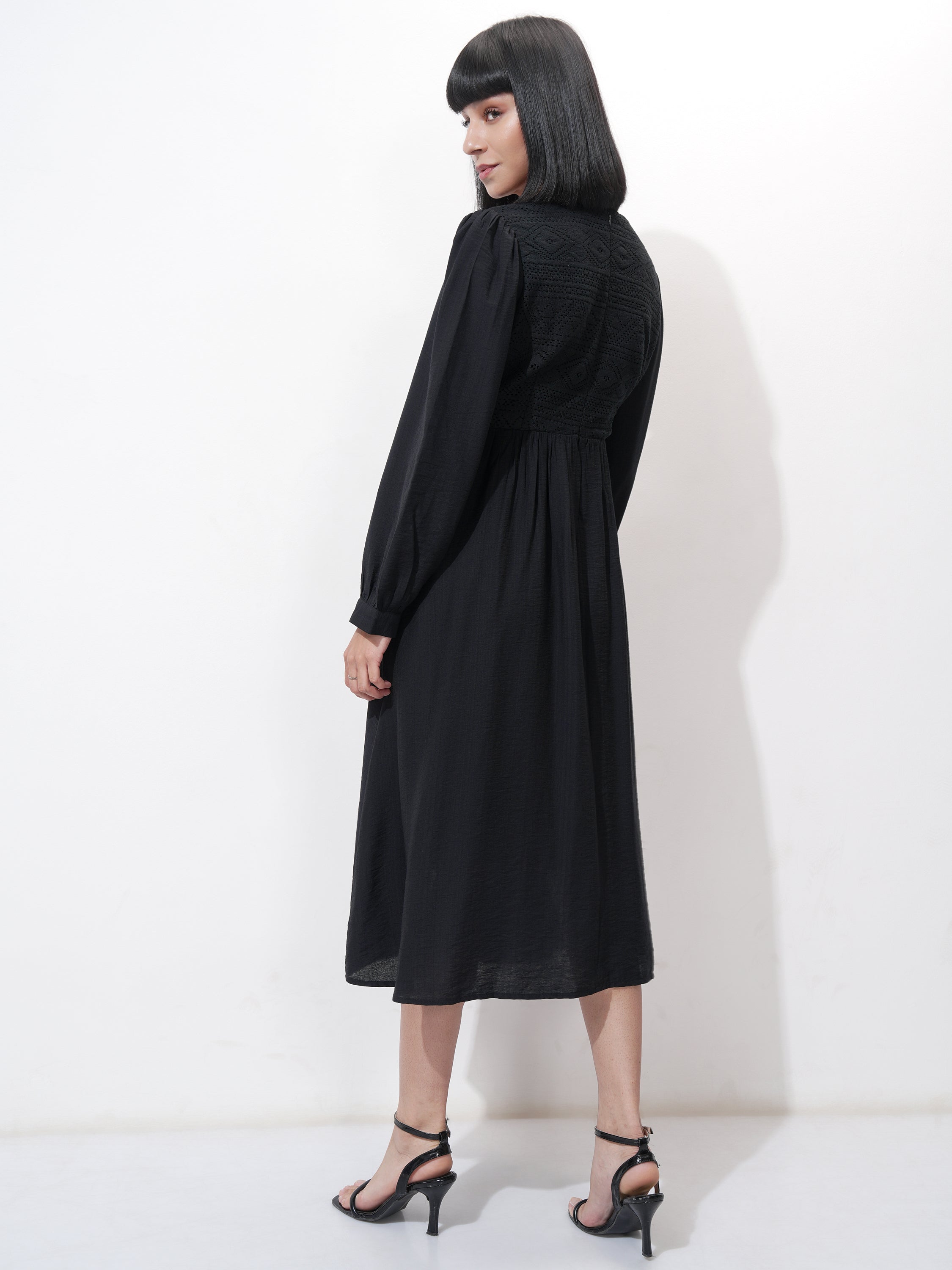 Tokyo Talkies Women Black Solid Fit and Flare Dress - Black - Image 3