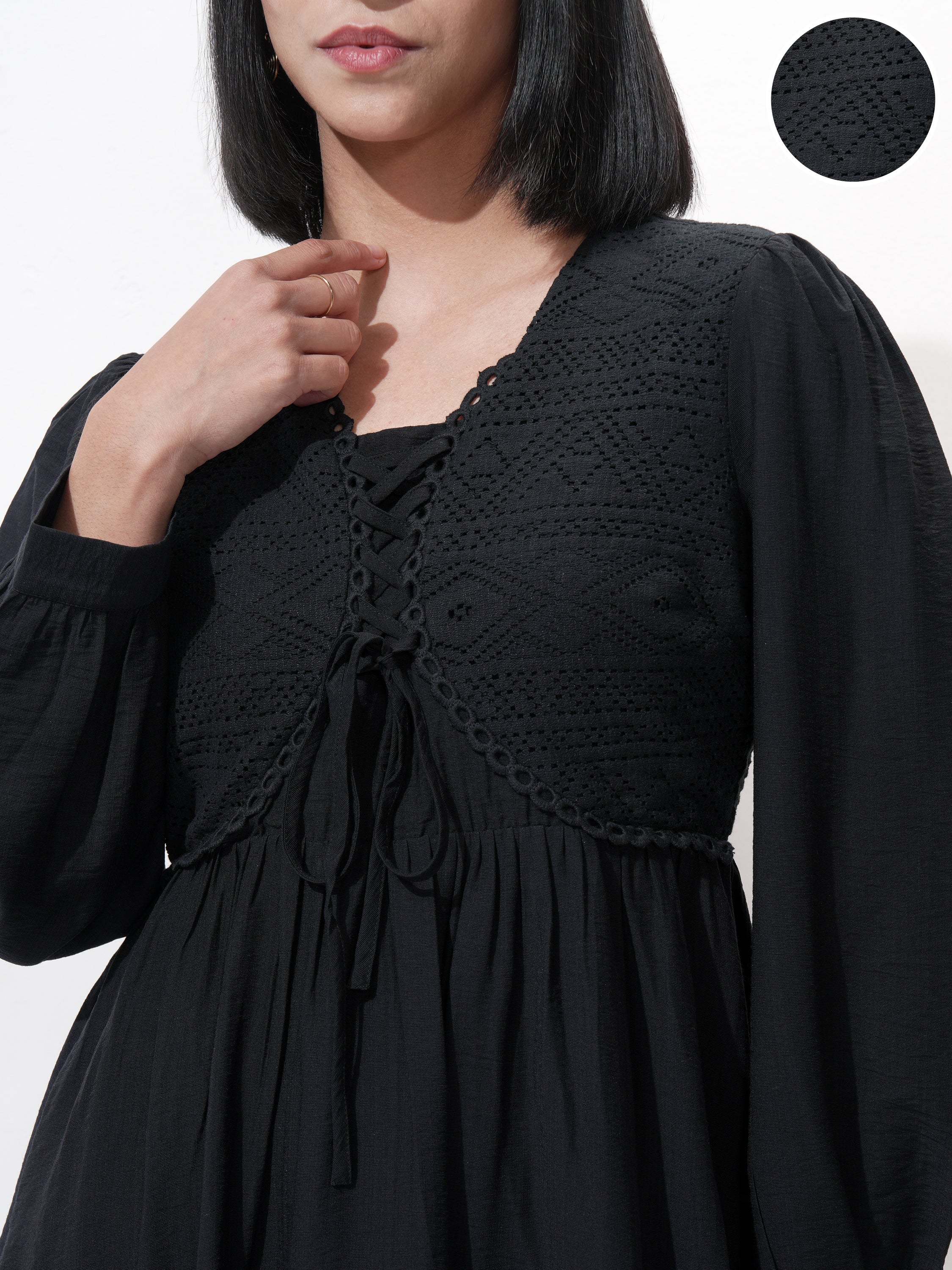 Tokyo Talkies Women Black Solid Fit and Flare Dress - Black - Image 5