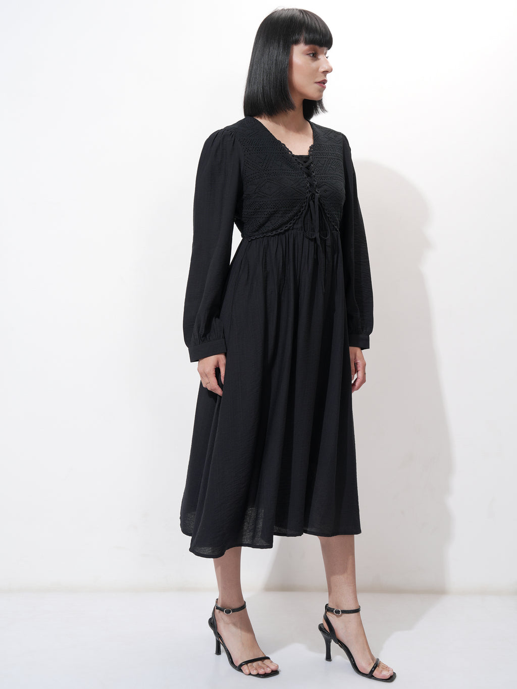 Tokyo Talkies Women Black Solid Fit and Flare Dress - Black - Image 6