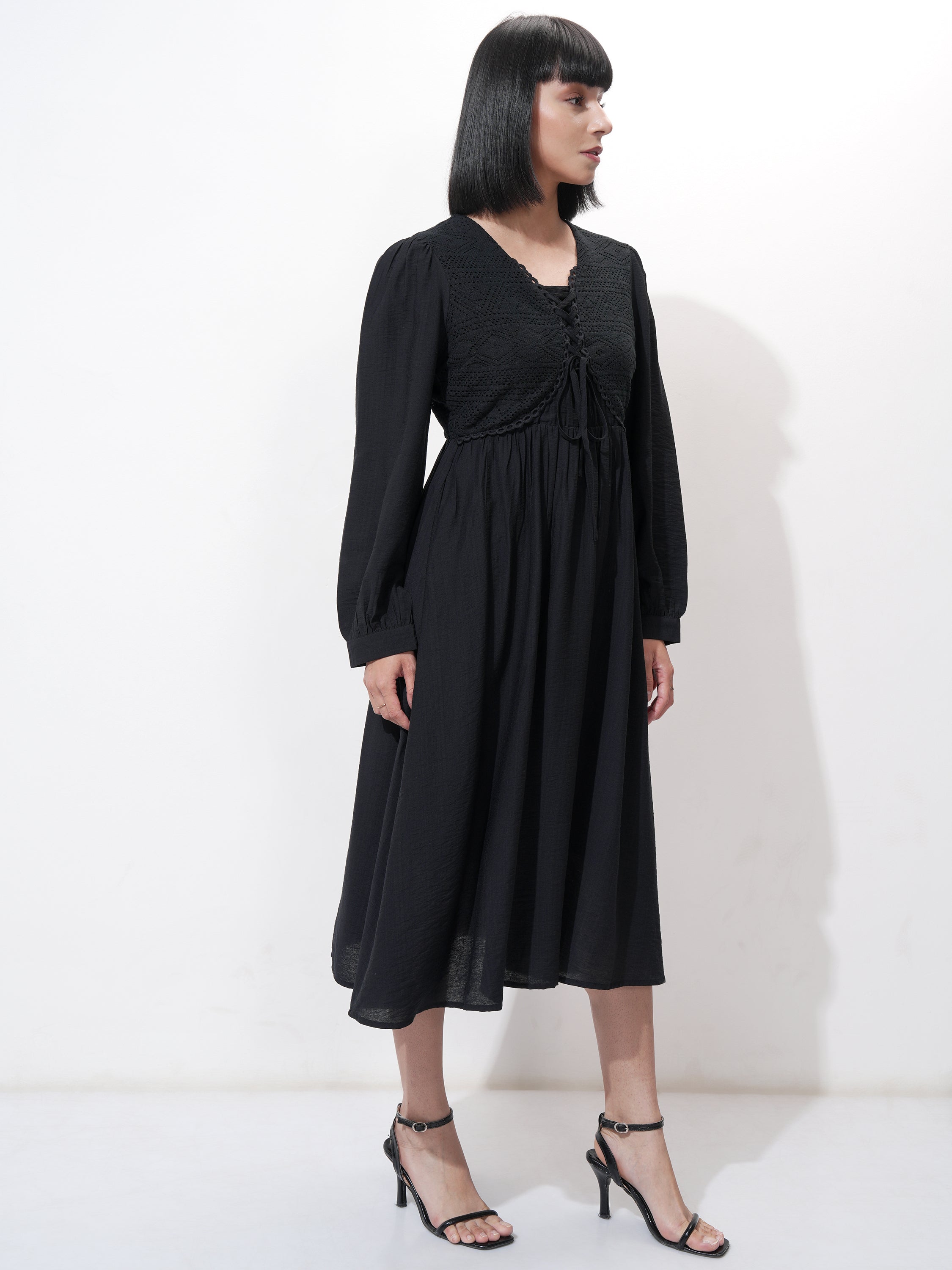 Tokyo Talkies Women Black Solid Fit and Flare Dress - Black - Image 6