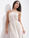 Tokyo Talkies Women White Self Design Maxi Dress - White - Image 1