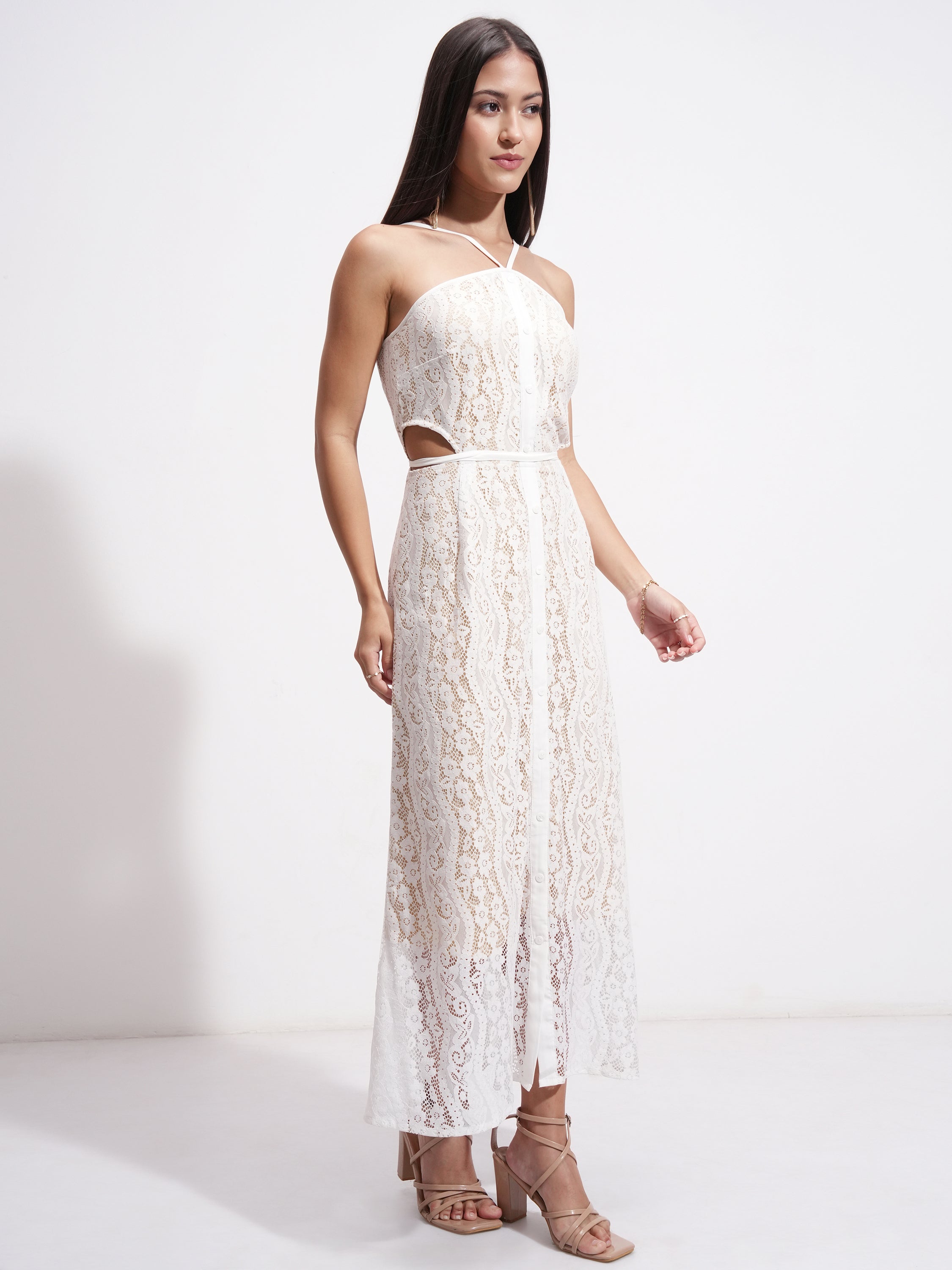 Tokyo Talkies Women White Self Design Maxi Dress - White - Image 6