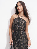 Tokyo Talkies Women Black Self Design Maxi Dress - Black - Image 1